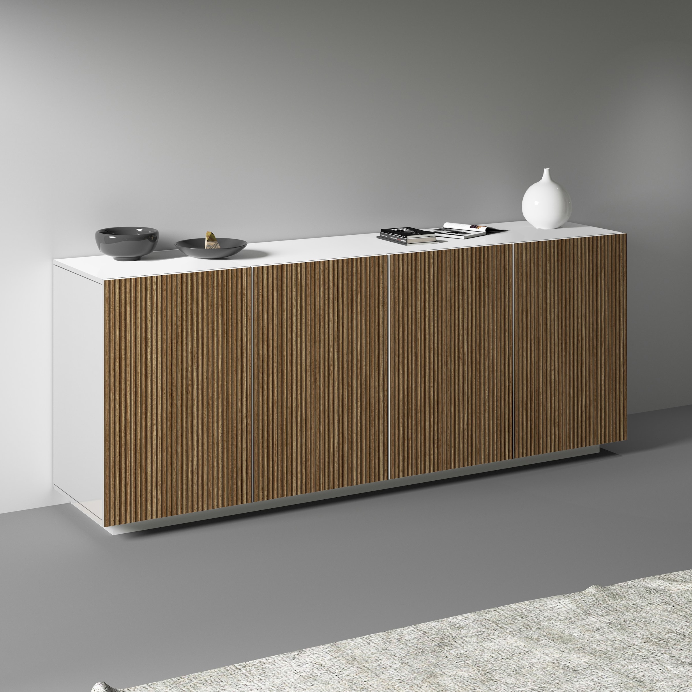INOSIGN Sideboard »Vega Sideboard,Kommode,200 cm«, mit 4 Türen,Fronten mit Rillen-Optik