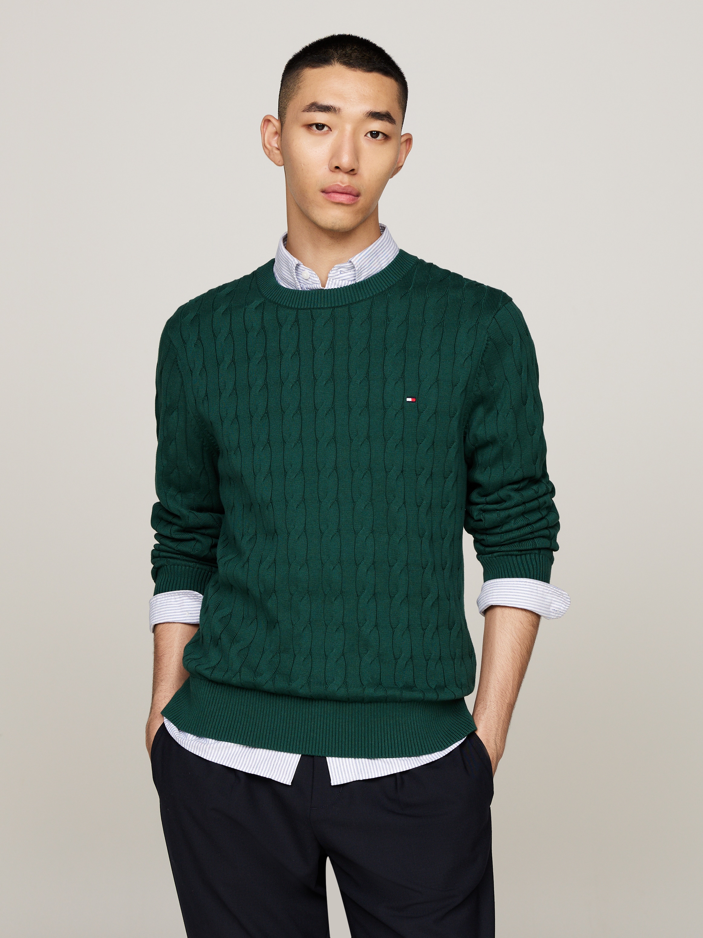 Tommy Hilfiger Strickpullover "CLASSIC CABLE CREW NECK mit Strukturstrick u günstig online kaufen