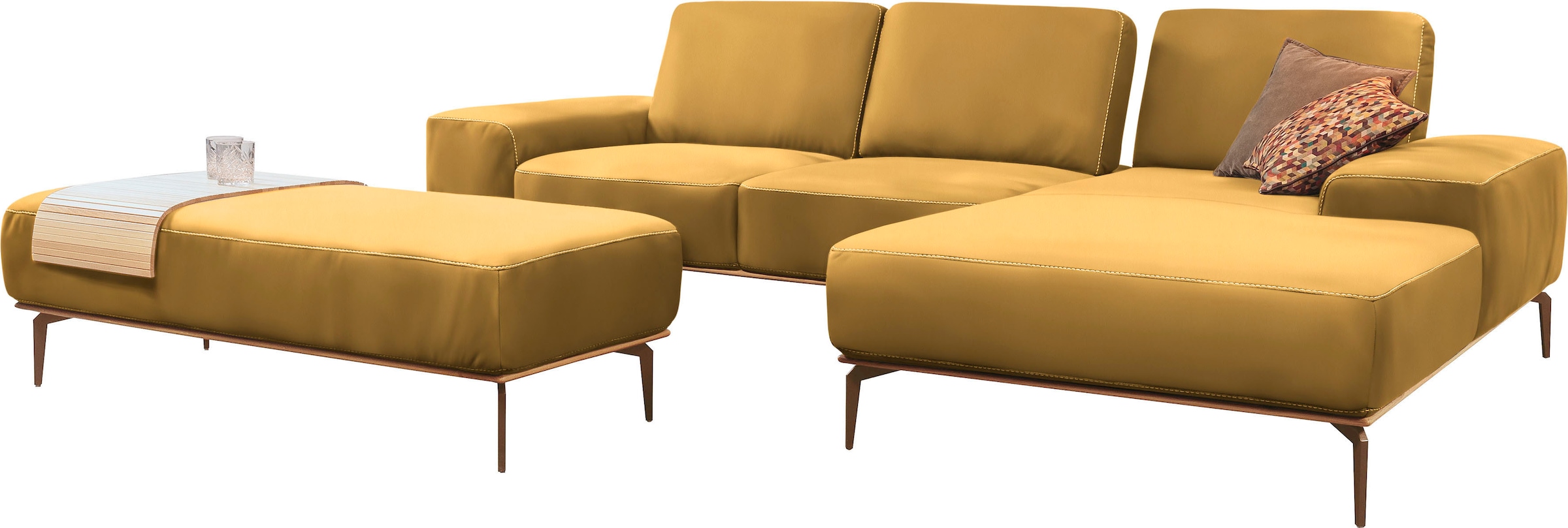 W.SCHILLIG Ecksofa »run, Designsofa mit tollem Sitzkomfort, L-Form«, mit Holzsockel, Füße in Bronze pulverbeschichtet, Breite 299 cm