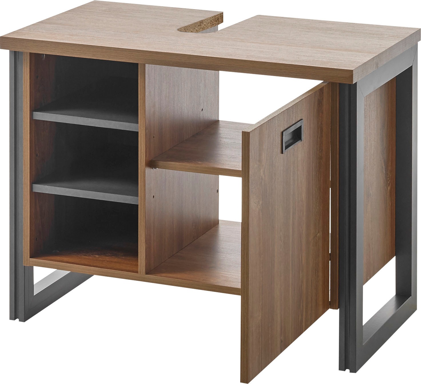 Home affaire Badmöbel-Set »Detroit, Bad im Industrialdesign, inkl. LED, 2-teiliges Badezimmer«, (2 St.), Waschbeckenunterschrank und Spiegel, holzfarben, mit offenen Fächern