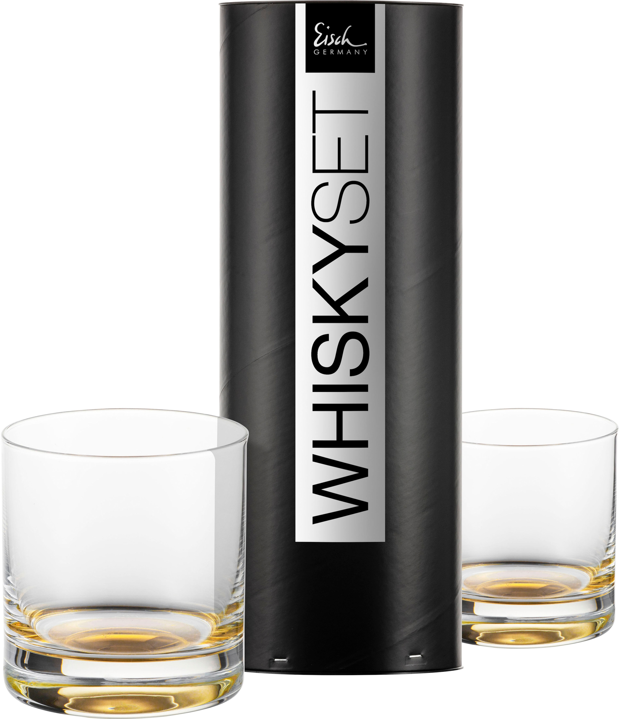 Eisch Whiskyglas »GENTLEMAN, 400 ml«, (Set, 2 tlg., 2 Whiskybecher in Geschenkröhre), in Handarbeit mit 24karätigem Gold veredelt, 2-tlg., Made in Germany