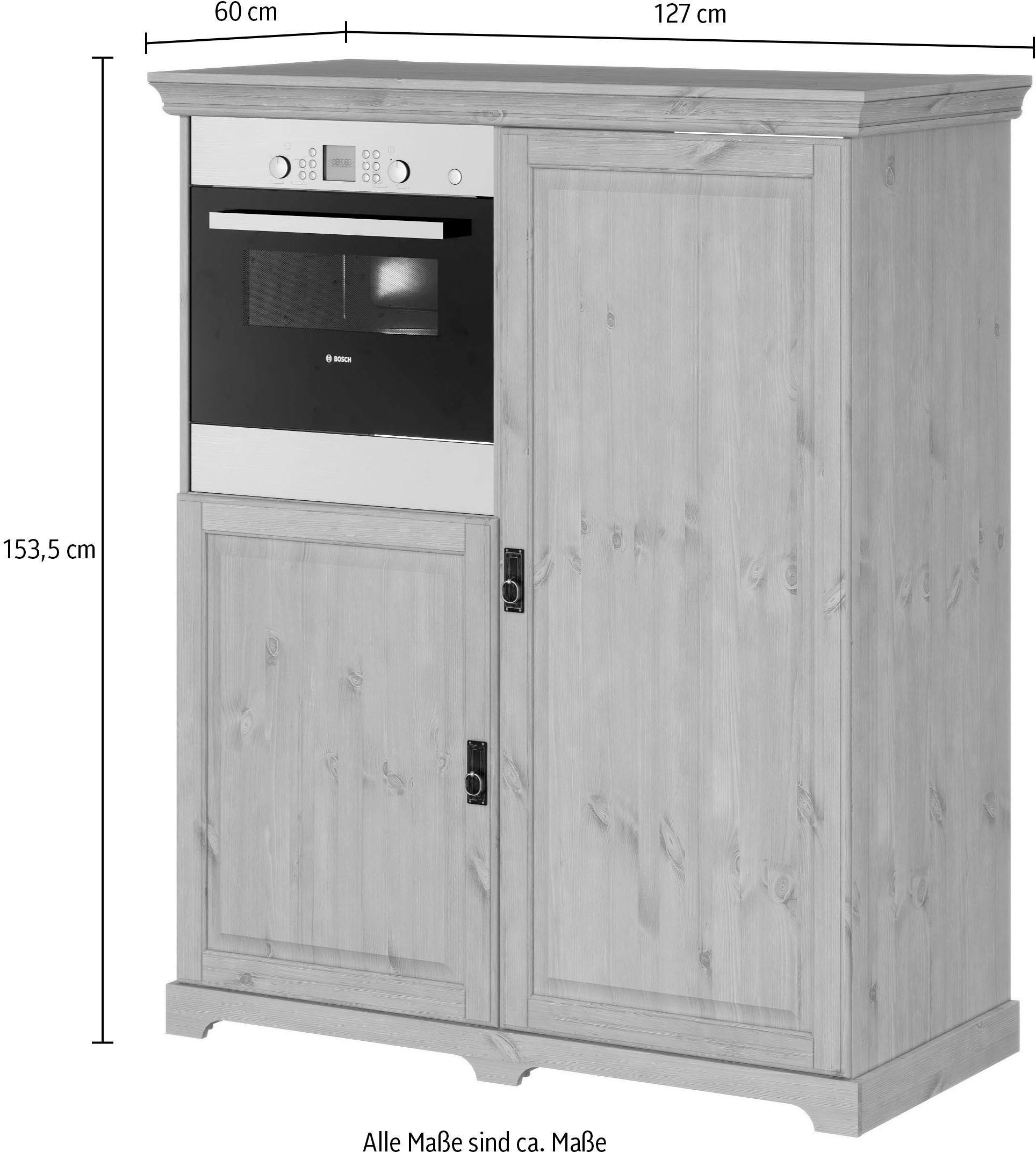 Home affaire Backofen/Kühlumbauschrank »Rügen«, Breite 127 cm, Kiefer massiv, Nische für Kühlschrank