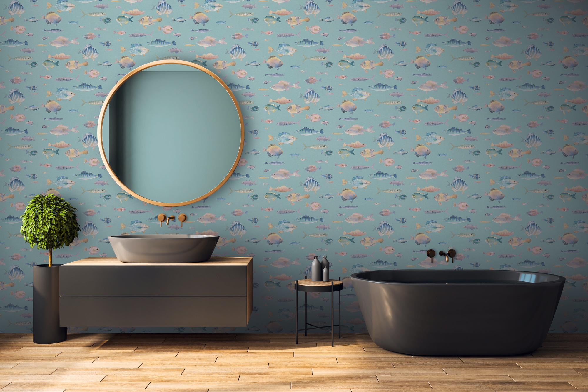 A.S. Création Vliestapete »PintWalls II Tapete mit Fischen Mustertapete mit Tieren Tiere«, matt, Vliestapete Kinderzimmer für Schlafzimmer Küche Wohnzimmer Fische Flur