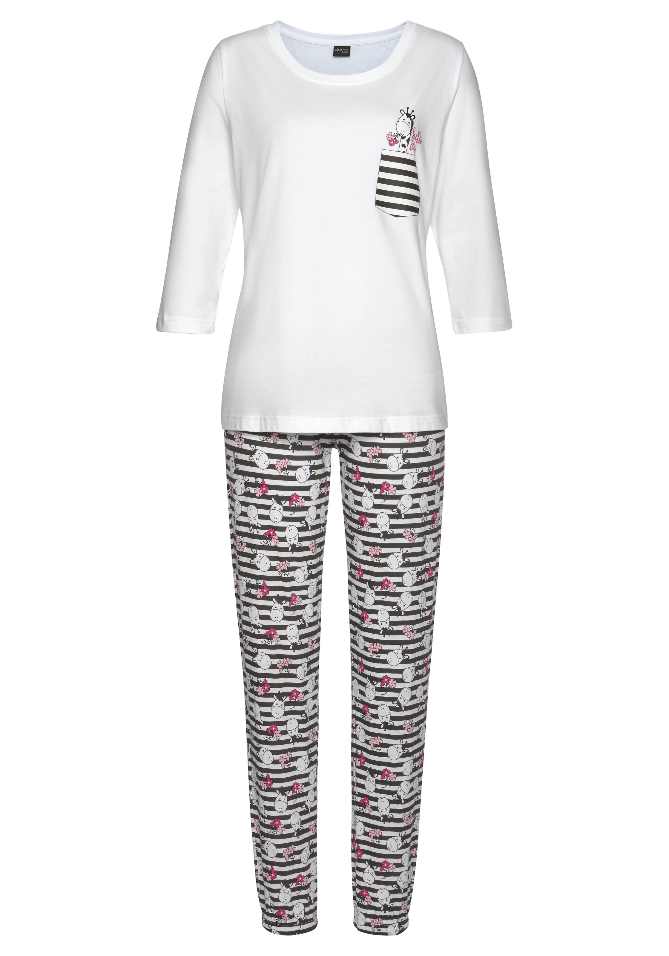 Vivance Dreams Pyjama, (2 tlg.), mit verspieltem Giraffen-Print