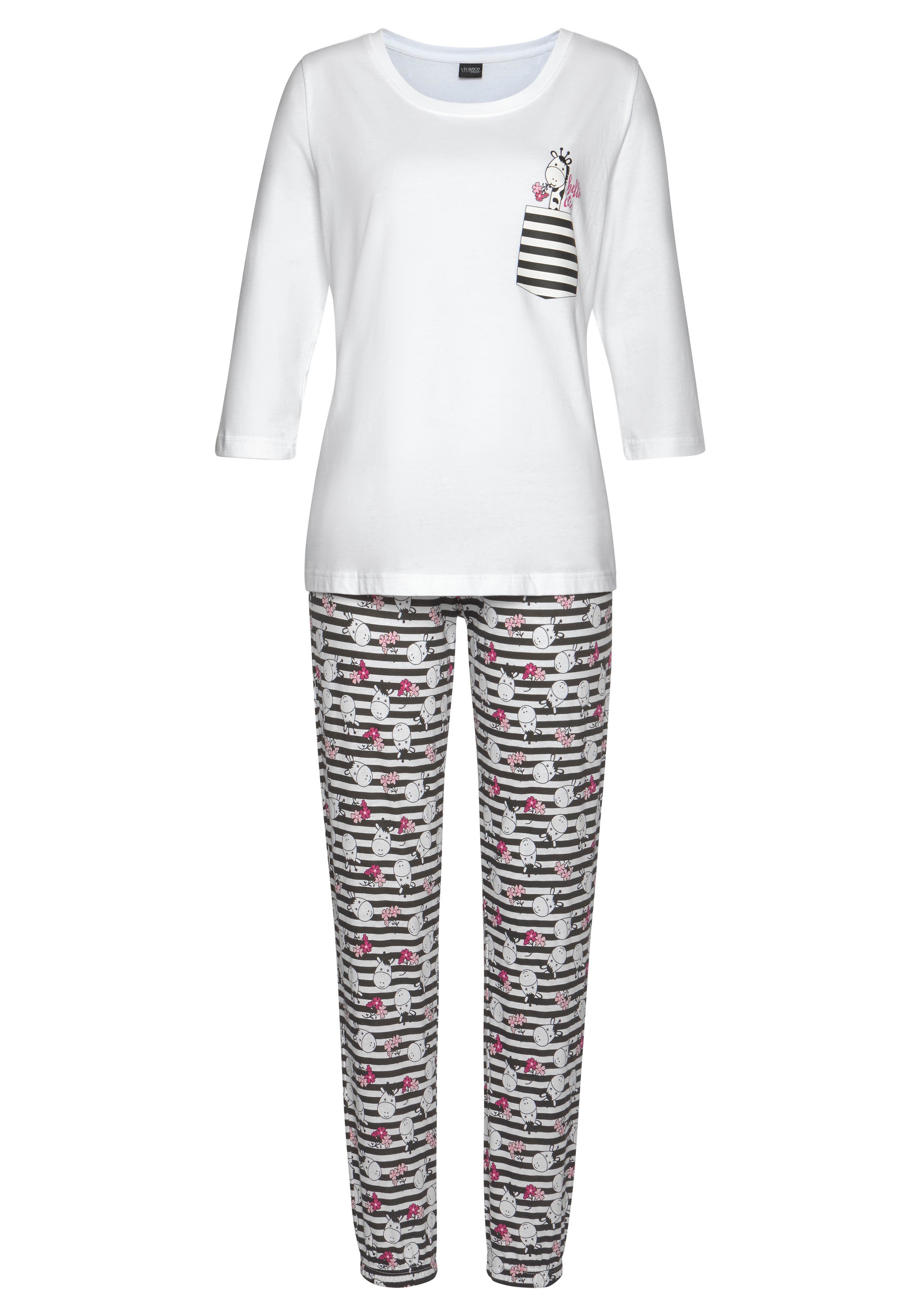 Vivance Dreams Pyjama, (2 tlg.), mit verspieltem Giraffen-Print günstig online kaufen