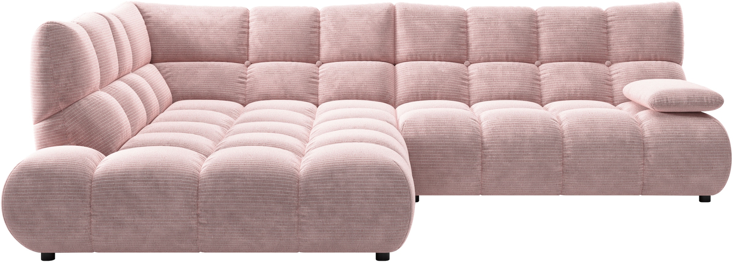 Home affaire Ecksofa "Cozy Bubble, mit klappbarer Armlehne, Breite 289 cm" mit eleganter Steppung, Rundumbezug & weicher Polsterung