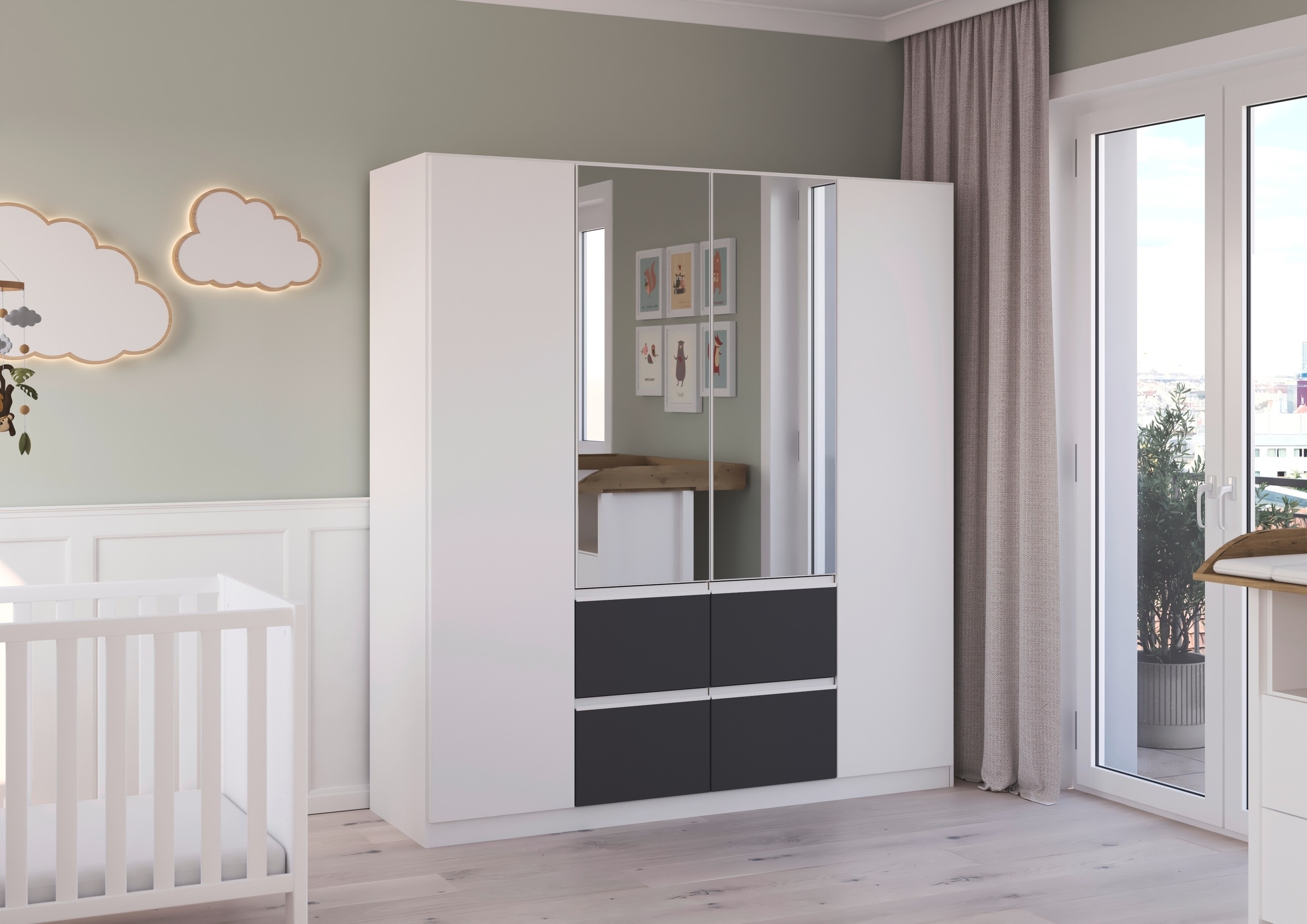 rauch Drehtürenschrank »Kleiderschrank Schrank Garderobe Wäscheschrank BRISTOL in 2 Breiten«, grifflose Front mit Push-to-Open Funktion in 2 Breiten MADE IN GERMANY