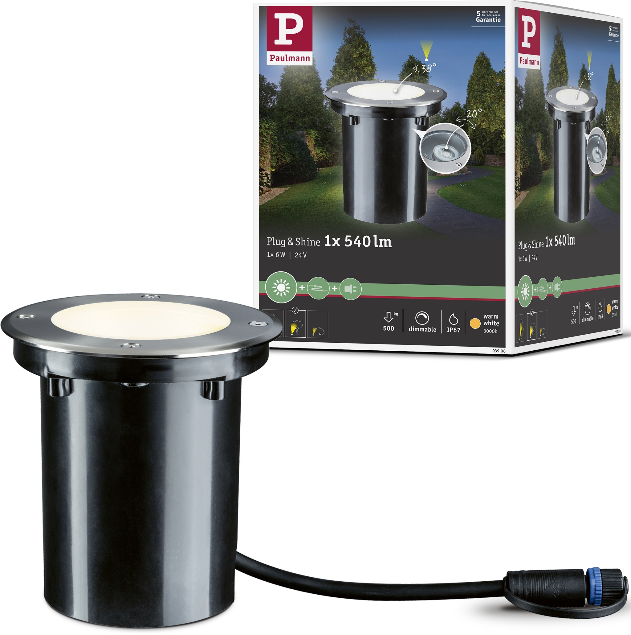 Paulmann LED Einbauleuchte "Plug & Shine", 1 flammig-flammig, LED-Modul, schwenkbar IP67 609lm 3000K