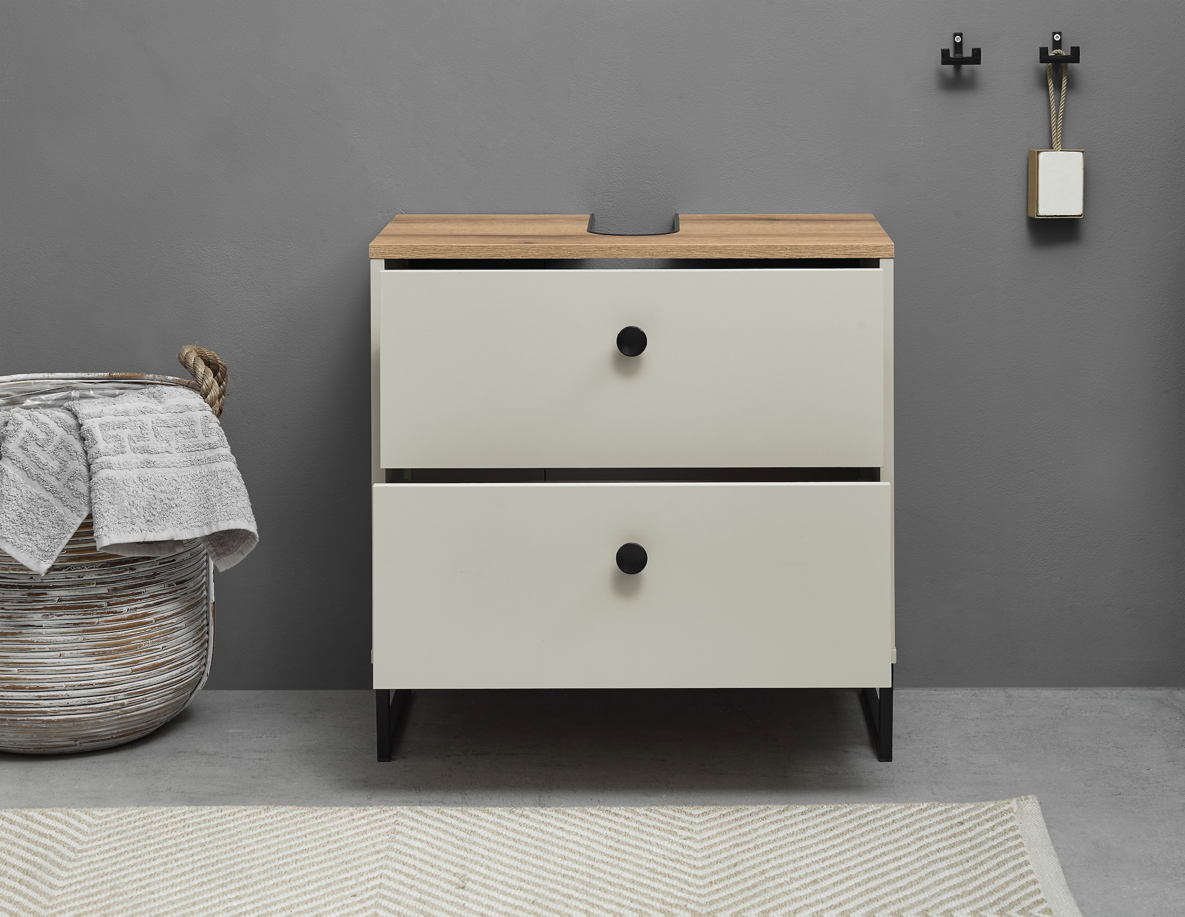 BASIC by Balculina Waschbeckenunterschrank »Linea« 1 Stk. tlg. Breite 60cm, U-Profil Füße, Unterflurauszug