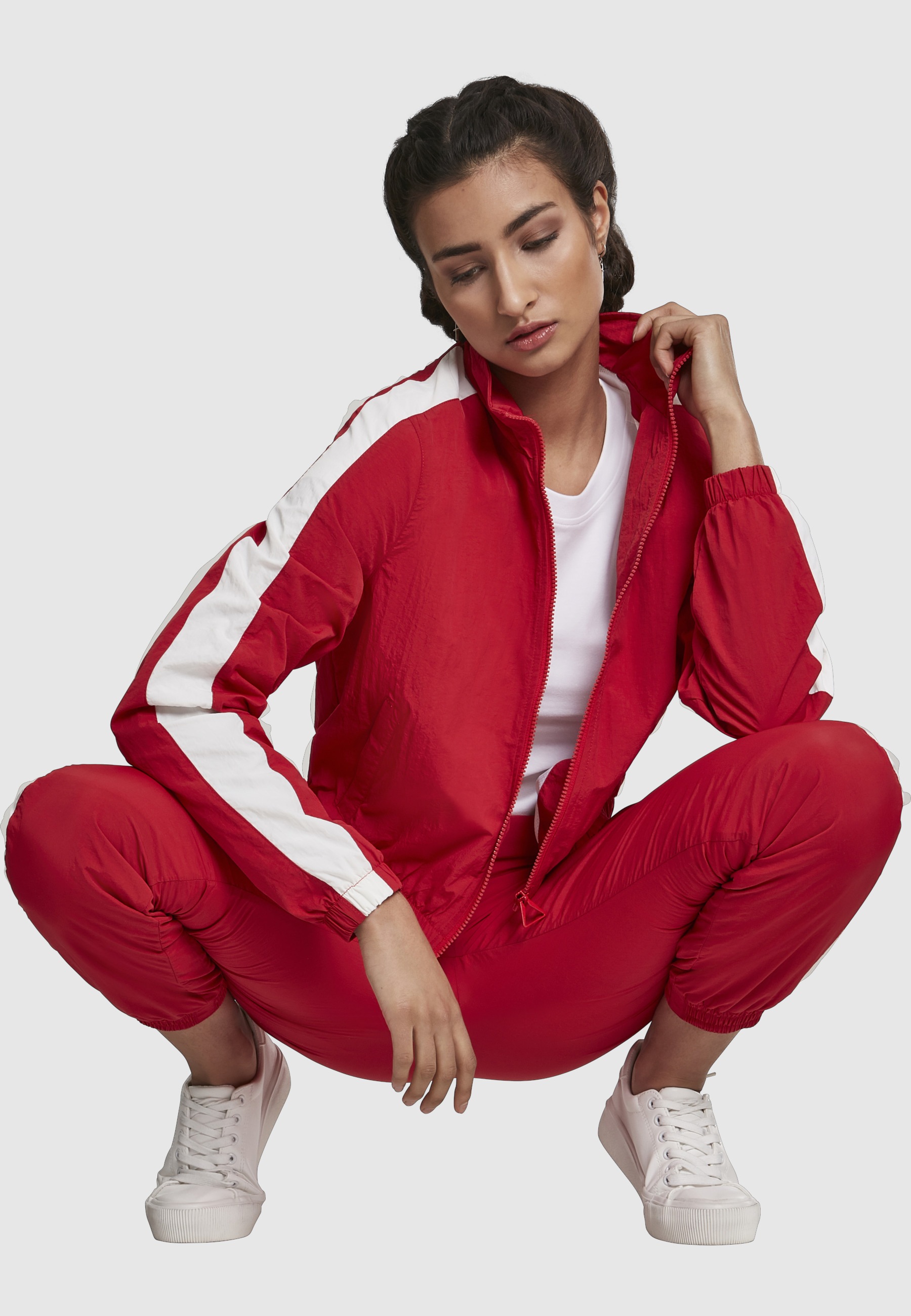 URBAN CLASSICS Allwetterjacke »Urban Classics Damen Ladies Short Striped Crinkle Track Jacket« 1 Stk. tlg. ohne Kapuze