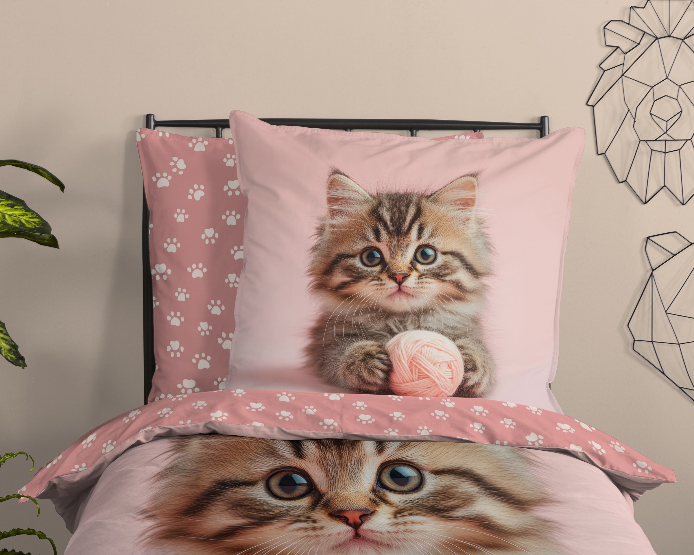 good morning Kinderbettwäsche »Chat« 2 Stk. tlg. Baumwolle, Renforcé, Wendeoptik, Kind,  Mädchen, Katze