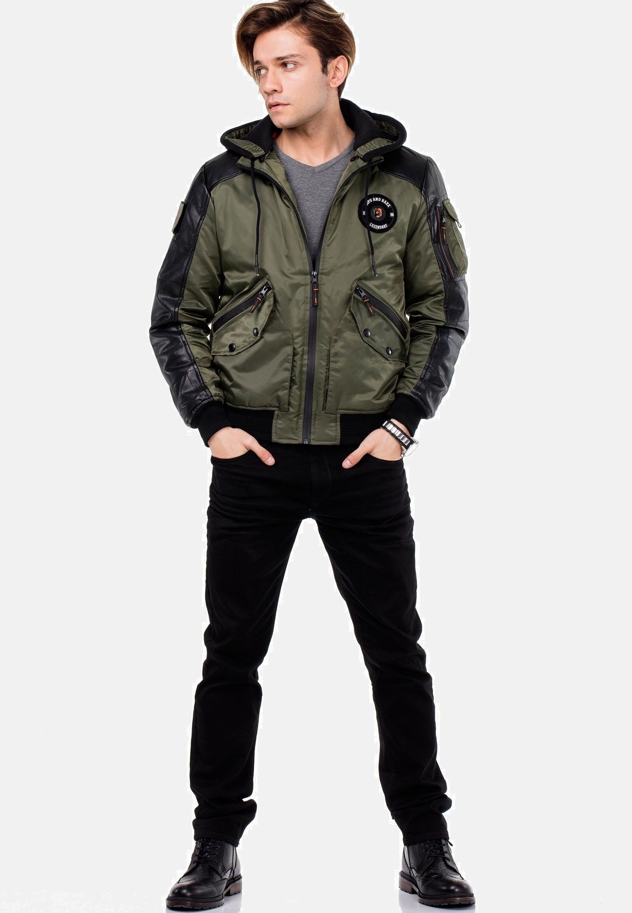 Cipo & Baxx Bomberjacke »Jacke« mit Kapuze mit abnehmbarer Kapuze, CM-134