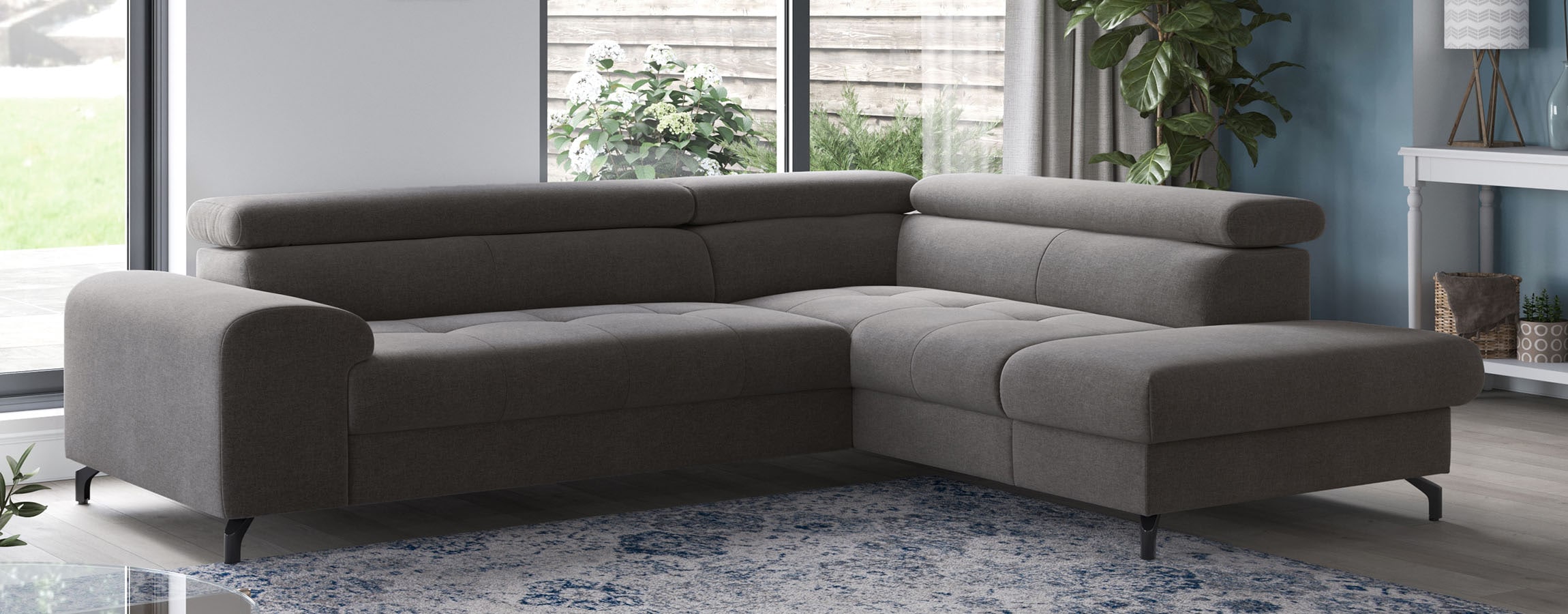 COTTA Ecksofa "Aura L-Form, B: 260 cm, inkl. Schlaffunktion, 3 verstellbare" Kopfteile, extra Bettkasten, Fußhöhe 12cm, Liegefläche 176x123cm