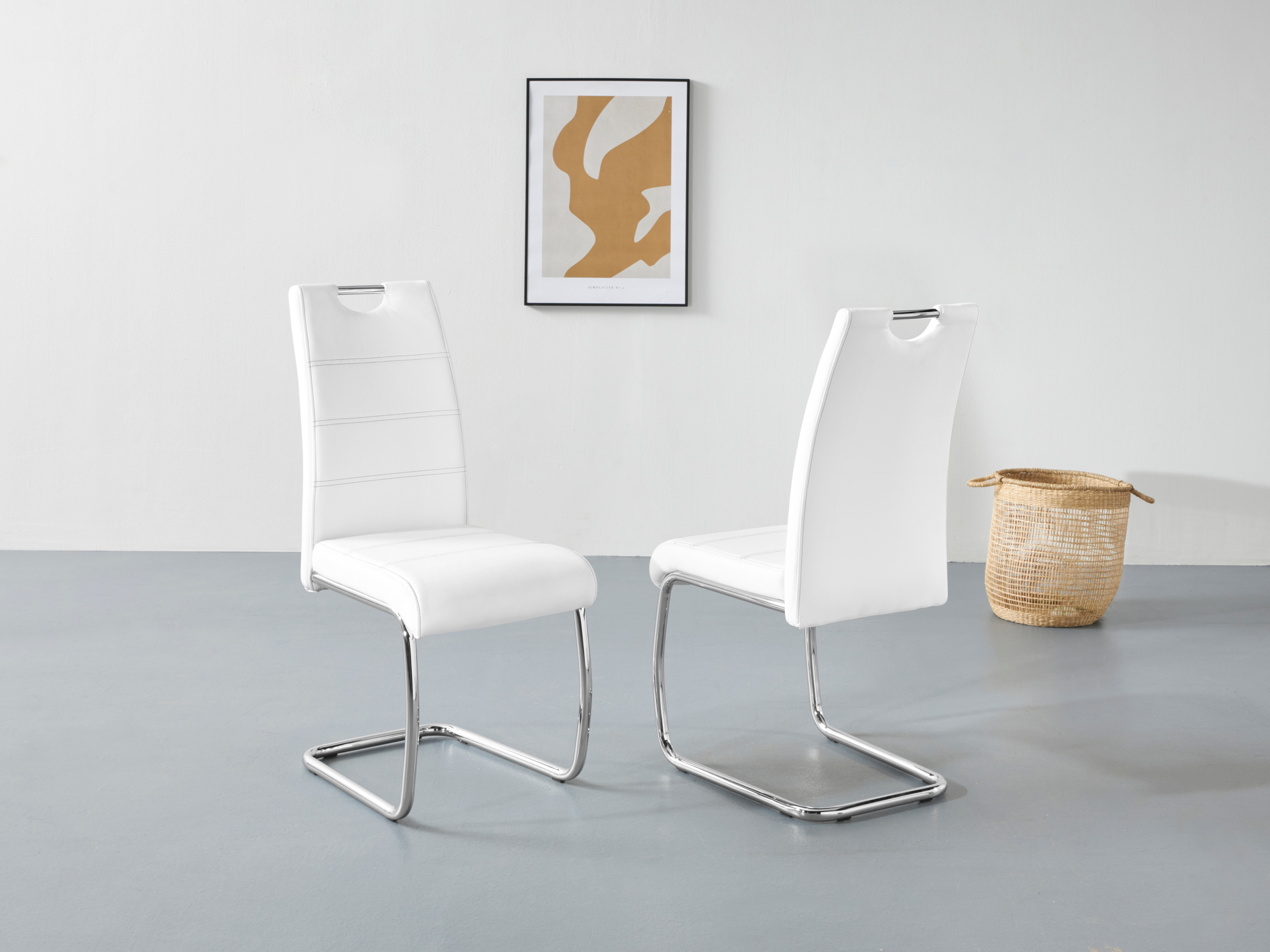 Freischwinger HELA, B:43cm H:98cm T:59cm, weiß, 97% Polyurethan;3% Baumwolle, Stühle, "Flora, Esszimmerstühle", Schwingstuhl Set: 1,2 oder 4 Stück,