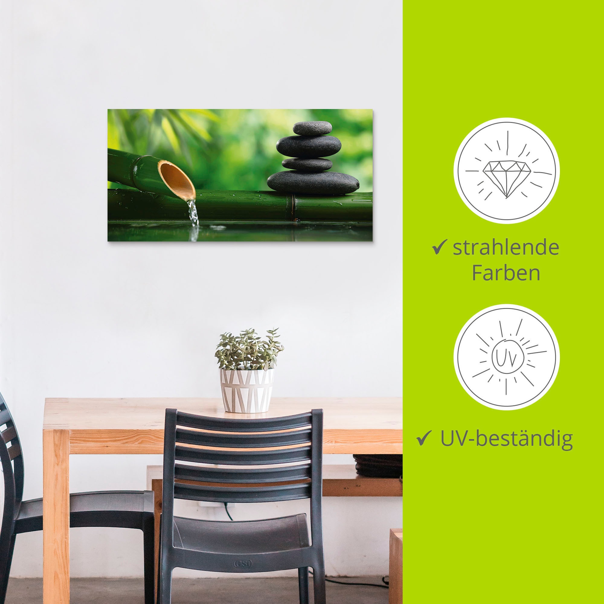 Artland Wandbild »Bambusbrunnen und Zen-Stein«, Zen, (1 St.), als Alubild, Outdoorbild, Leinwandbild, Poster, Wandaufkleber