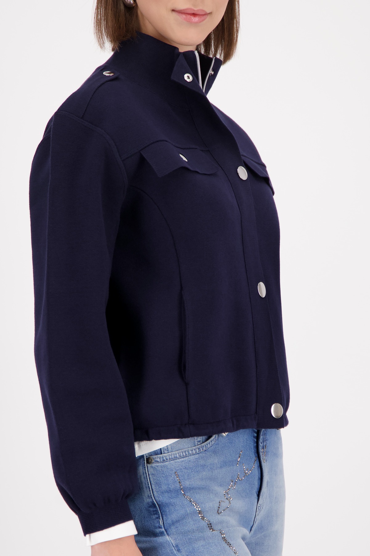 Thumbnail - Monari Strickjacke Cargo-Stil, Regular Fit, Stehkragen, 2-Wege-Reißverschluss