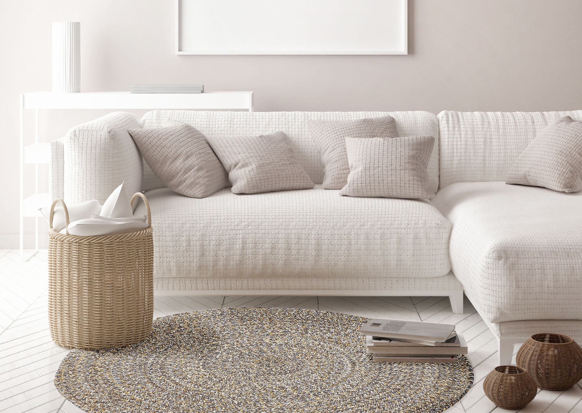 LUXOR living Teppich »Varberg«, rund, 5 mm Höhe, Handweb Teppich, meliert, reine Baumwolle, handgewebt