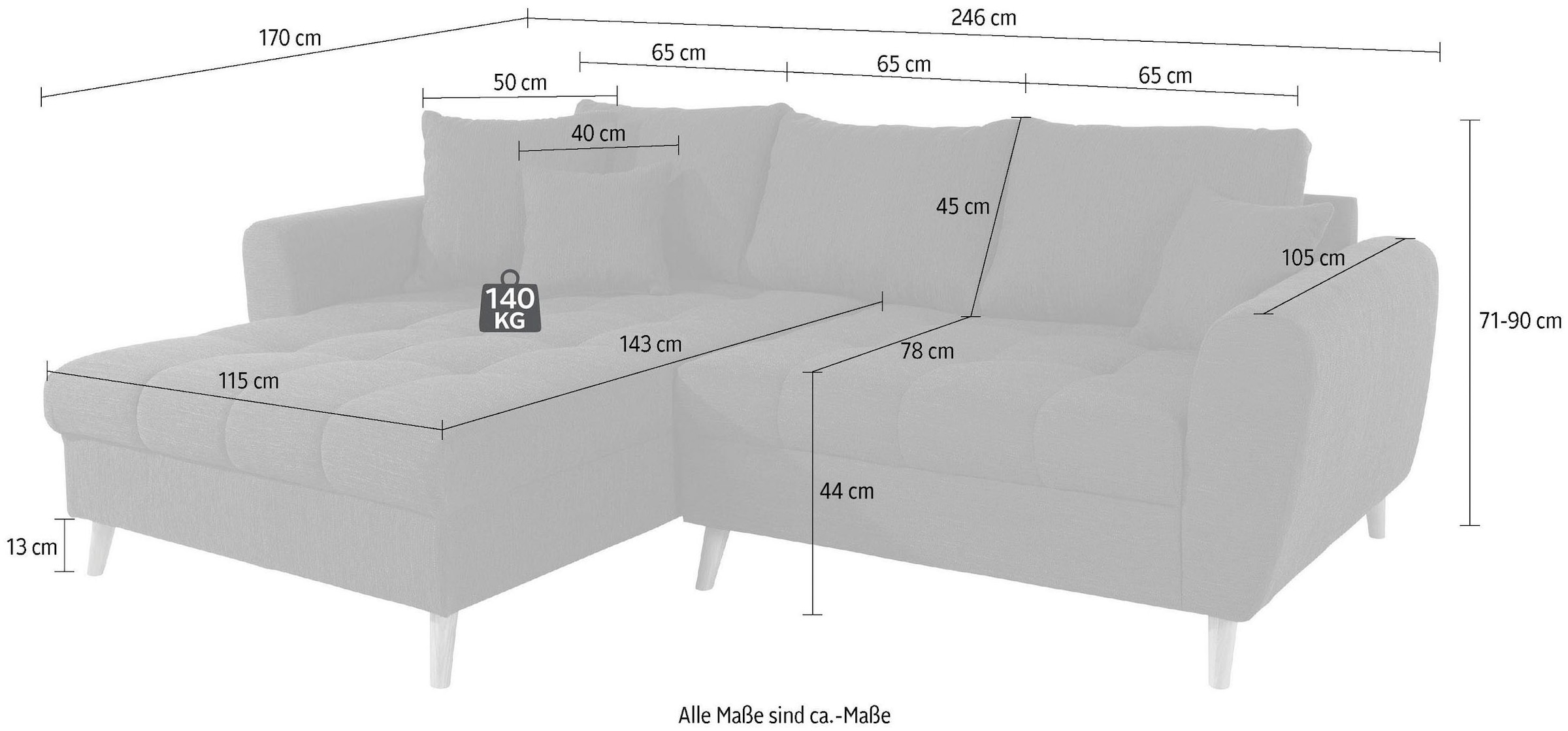 Home affaire Ecksofa »Penelope Luxus L-Form«, mit besonders hochwertiger Polsterung für bis zu 140 kg pro Sitzfläche