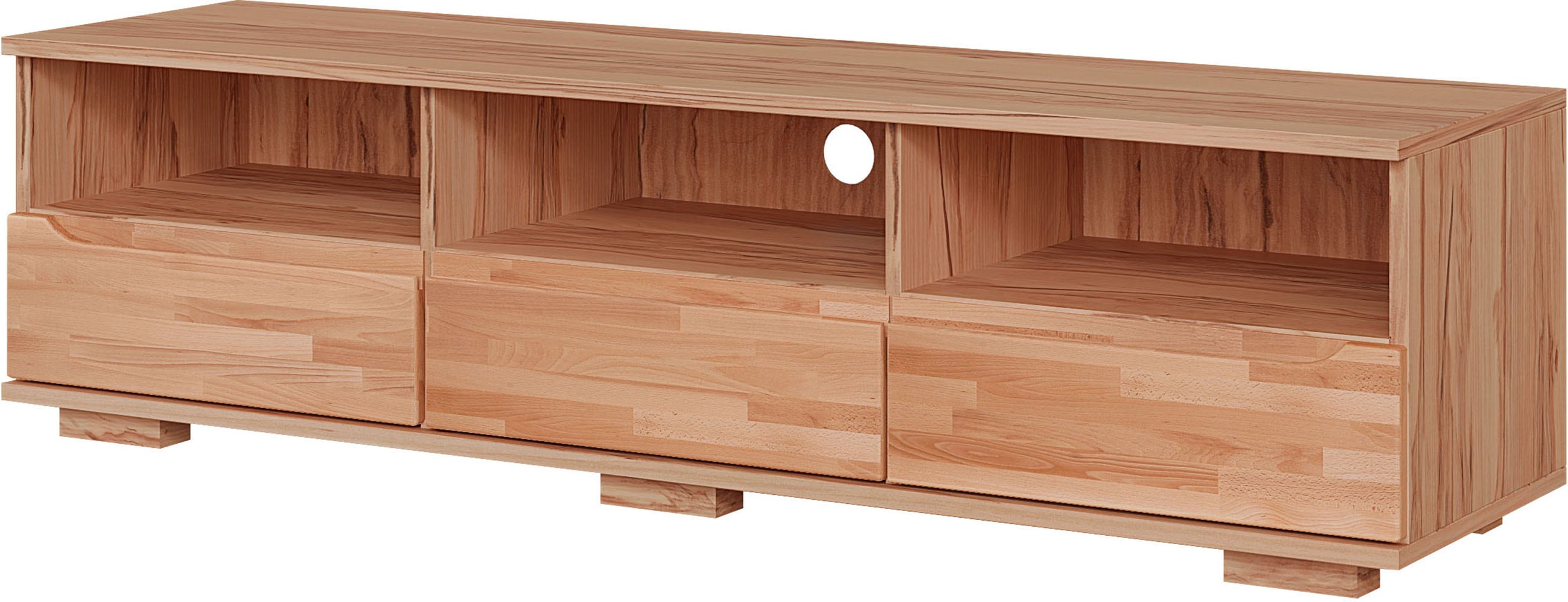 OTTO home Lowboard "VETRO Teilmassiv, Fronten Massivholz, Wohnzimmer, Stauraum,Griffmulde" B/T/H:150/40/40 cm, 3 Schubladen, 3 offene Fächer, kabeldurchführung