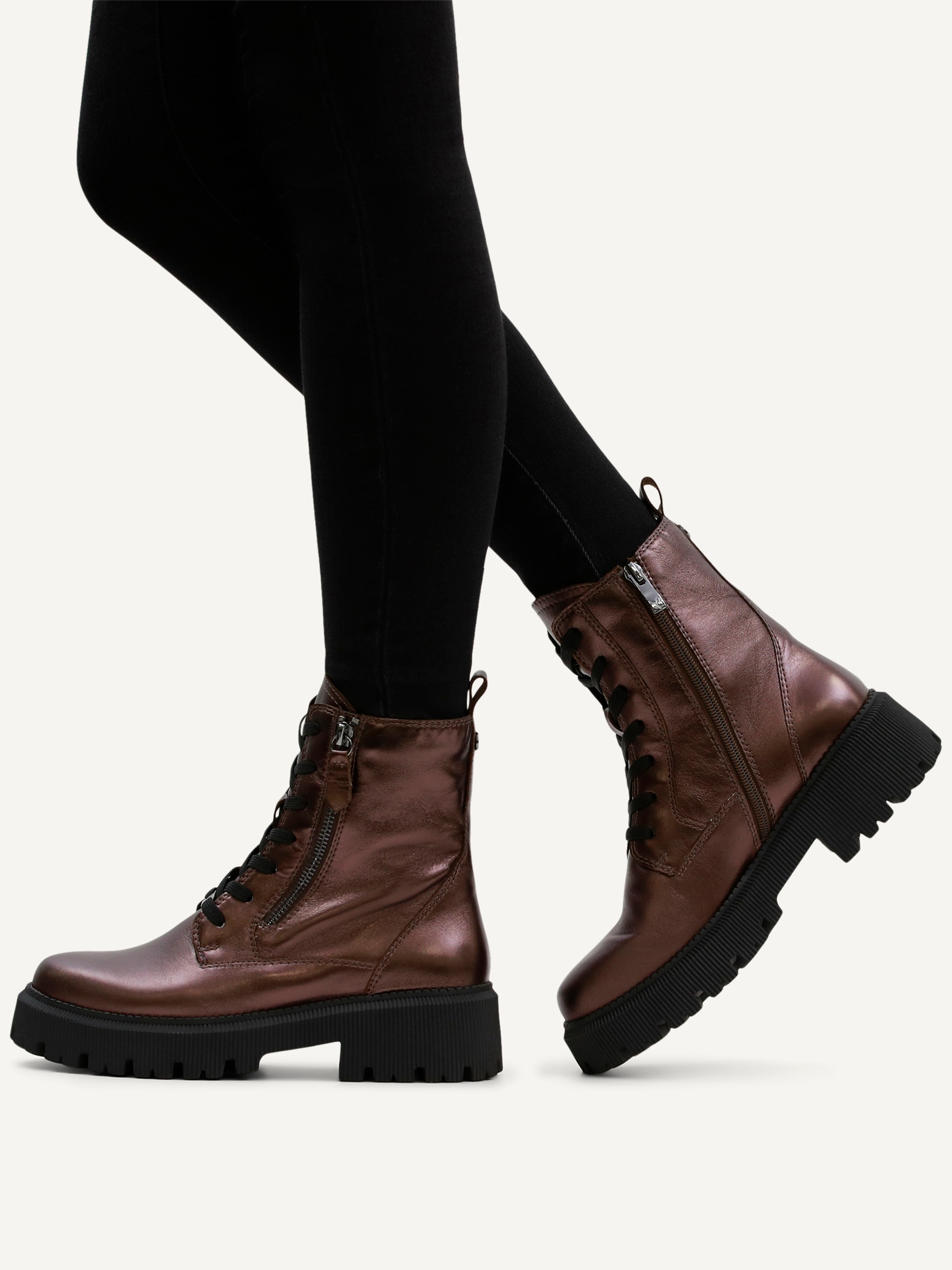 Caprice Schnürboots, Blockabsatz, Schnürstiefelette, Zierreißverschluss an der Außenseite