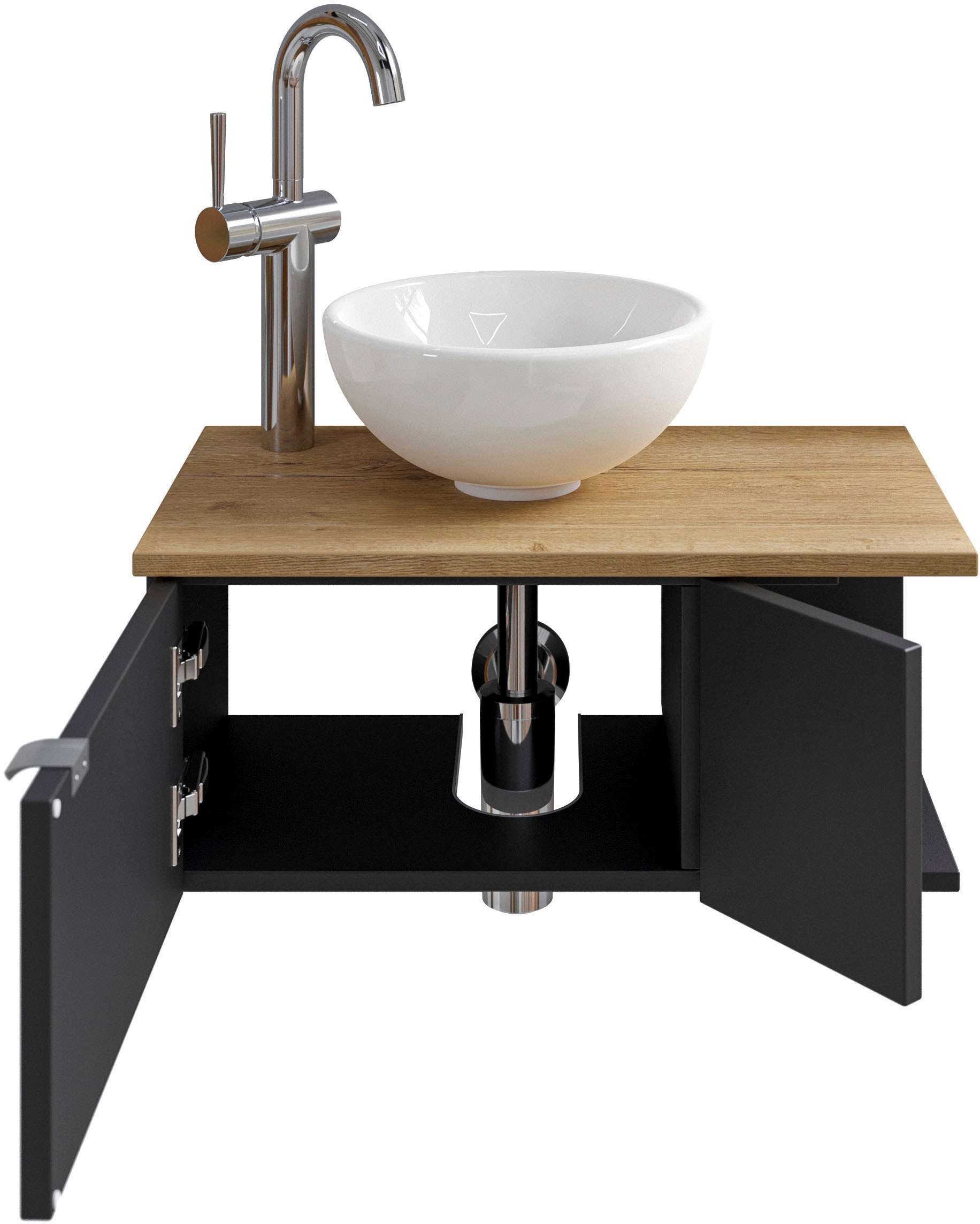 Saphir Waschtisch »Serie 6915 Waschschale mit Unterschrank für Gästebad, Gäste WC«, 61 cm breit, 2 Türen, offenes Fach, kleine Bäder, ohne Armatur