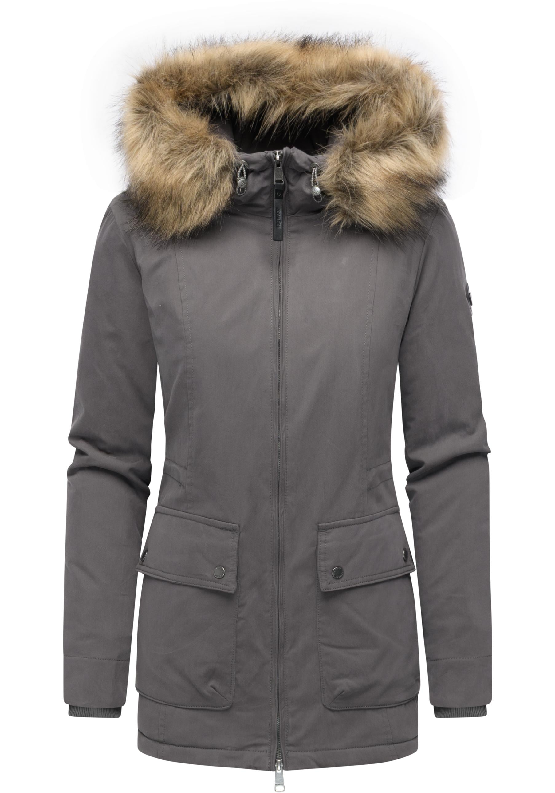 Ragwear Kurzmantel "Monadetta Warm" Kurzer Wintermantel mit Kunstfellbesatz