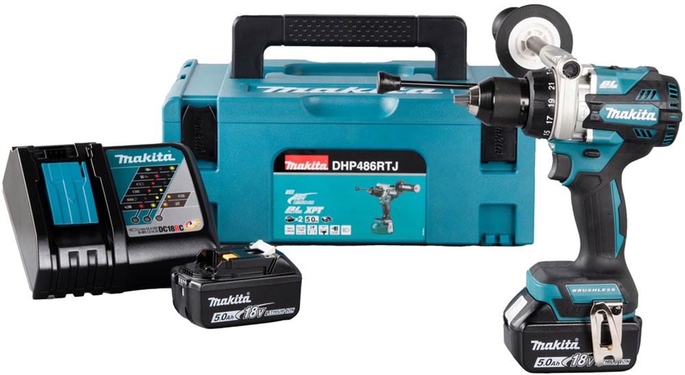 Makita Akku-Schlagbohrschrauber "DHP486RTJ", (Set), inkl. 2 Akkus 18V / 5,0 Ah und Aufbewahrungskoffer