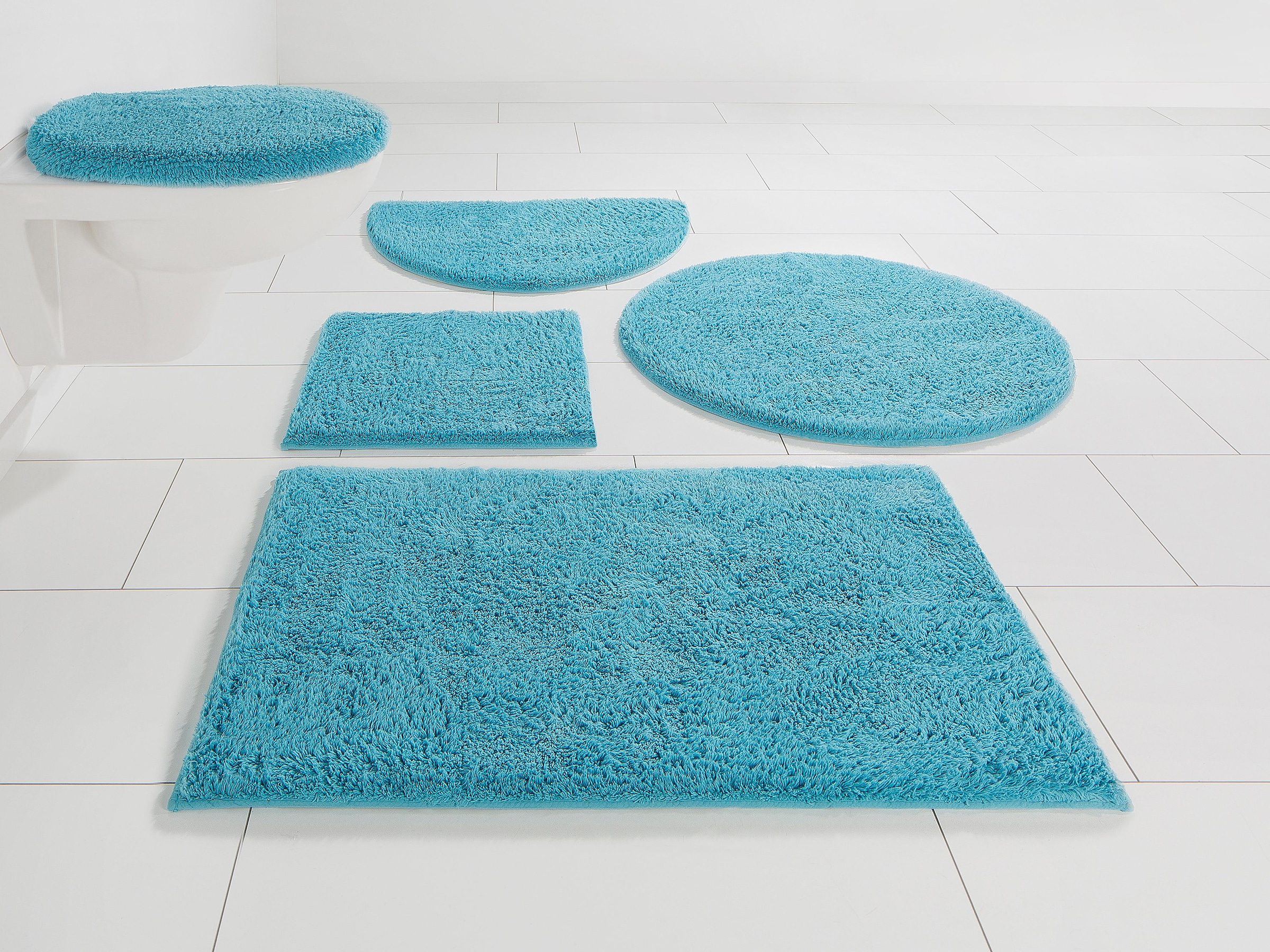 my home Badematte »Maren, Badvorleger, Badezimmer Teppich«, rutschhemmend beschichtet, fußbodenheizungsgeeignet, Bio-Baumwolle, Badteppich, Badematten auch als 3 teiliges Set
