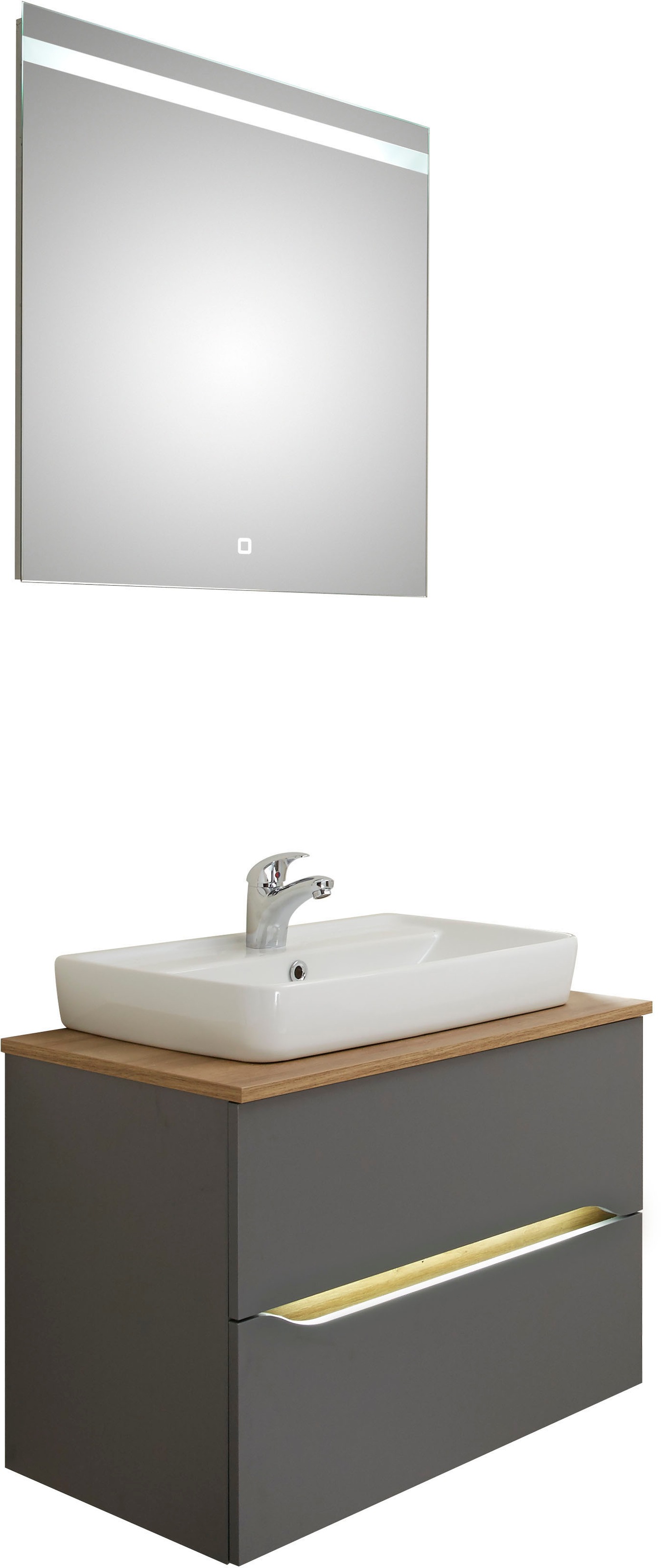 Thumbnail - Saphir Badmöbel-Set "Quickset 2-teilig, Keramik-Aufsatzbecken mit LED-Spiegel" 5 Stk. tlg.