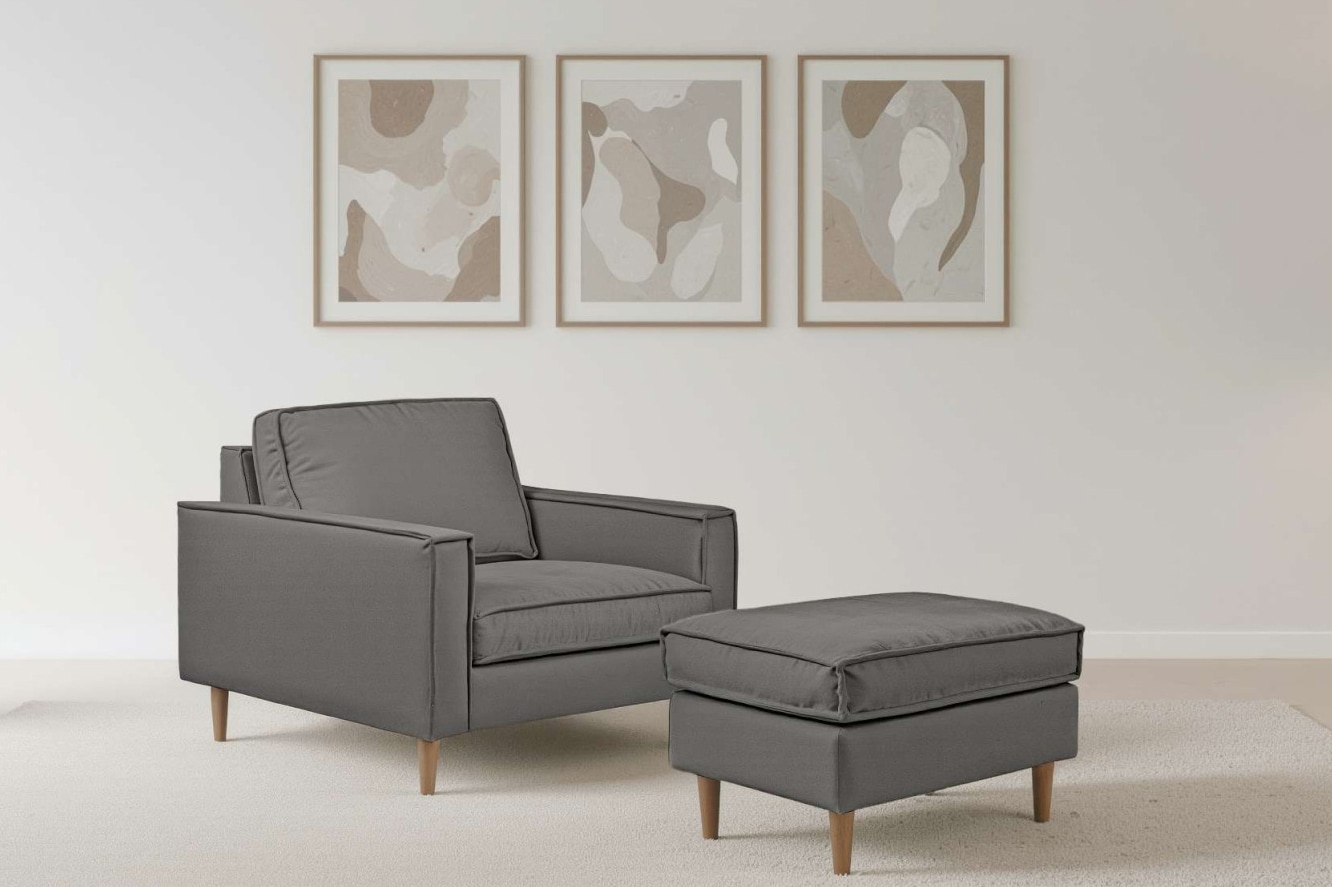 Home affaire Polsterhocker »Pinto Skandi« mit Keder, Massivholzfüße Eiche geräuchert