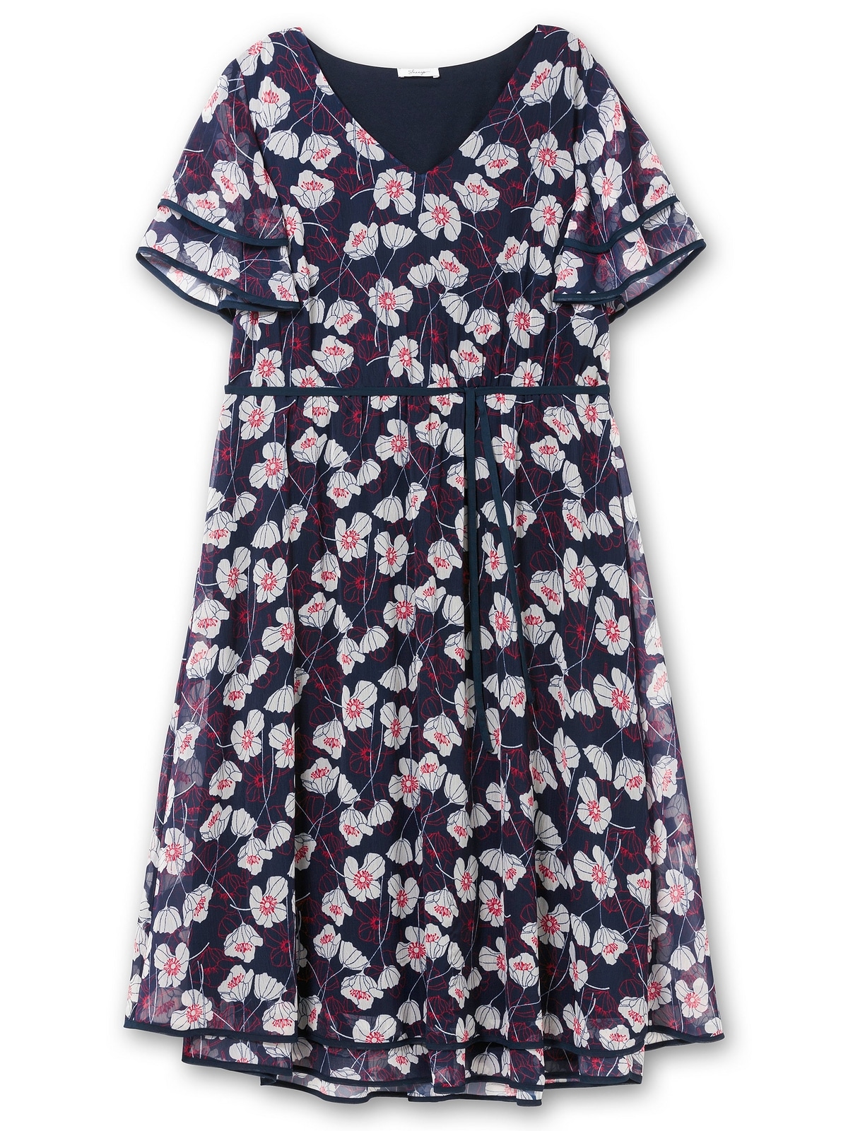 Sheego Chiffonkleid »Große Größen«, mit Blumendruck und Flügelärmeln