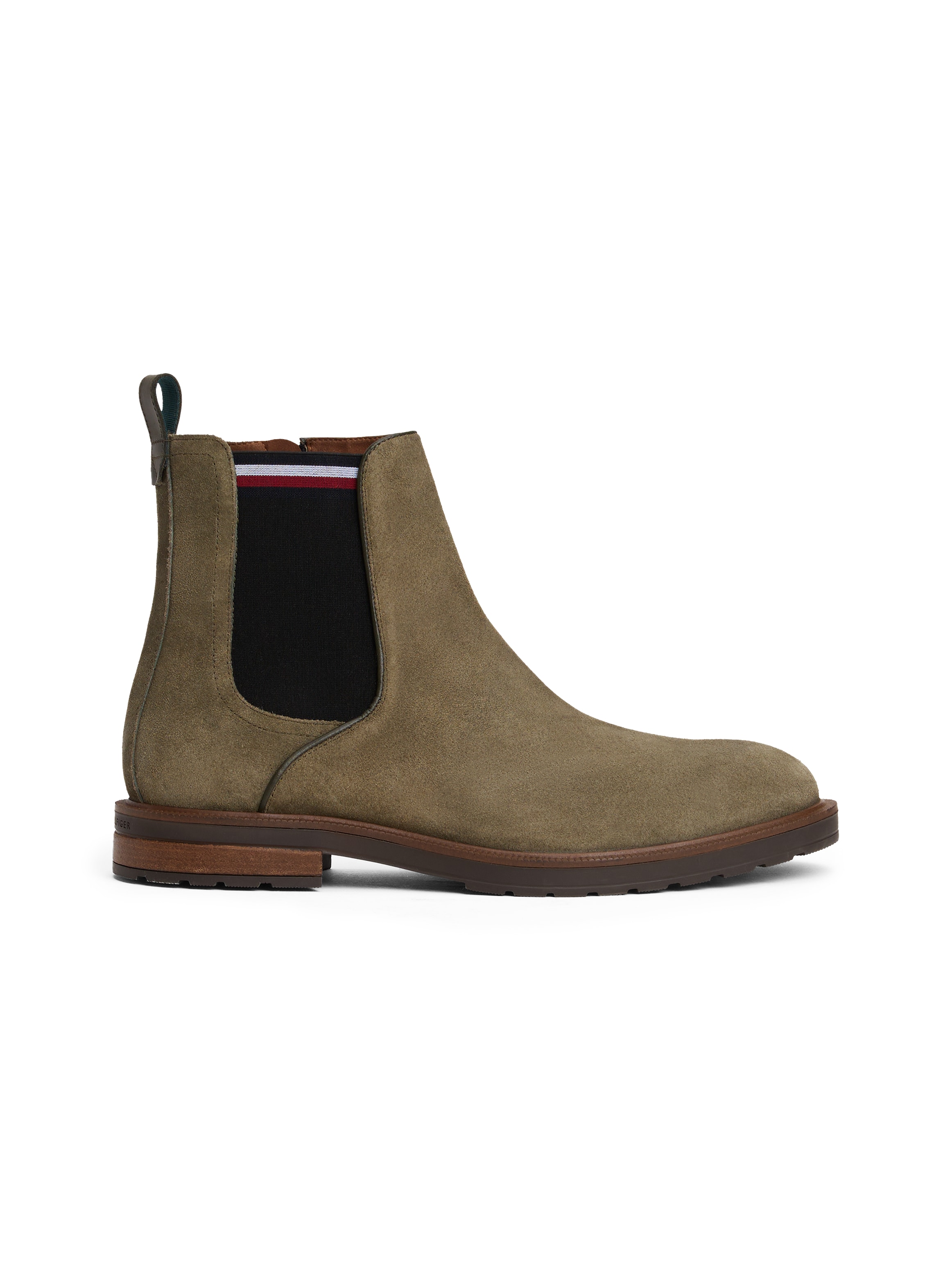 Tommy Hilfiger Chelseaboots »CLEATED HILFIGER SUEDE CHELSEA«, Blockabsatz, Stiefelette, Businessschuh in schmaler Form