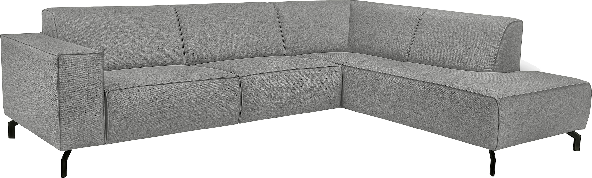 Places of Style Ecksofa »Lorcan, Breite 275 cm, weiches Sitzgefühl«, mit schwarzen Metallfüßen, Lederoptik und in weichem Strukturstoff