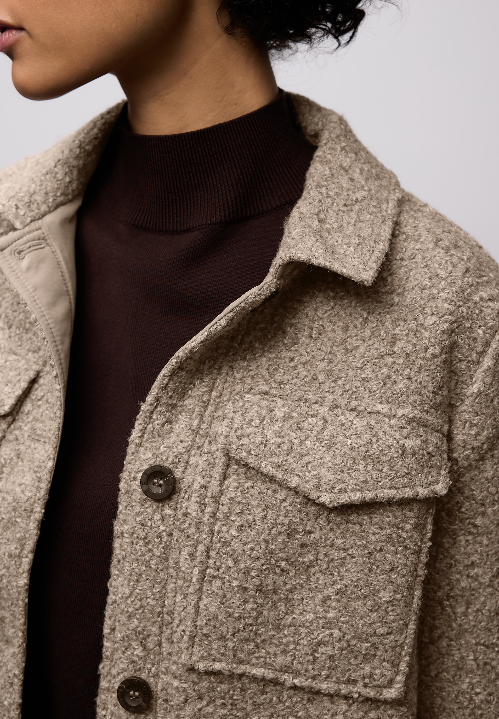 STREET ONE Blusenjacke ohne Kapuze Overshirt in Woll-Optik, mit Hemdkragen und Knopfleiste