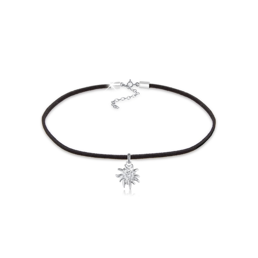 Elli Collier »Choker Tracht Edelweiss Textil Schwarz 925 Silber«