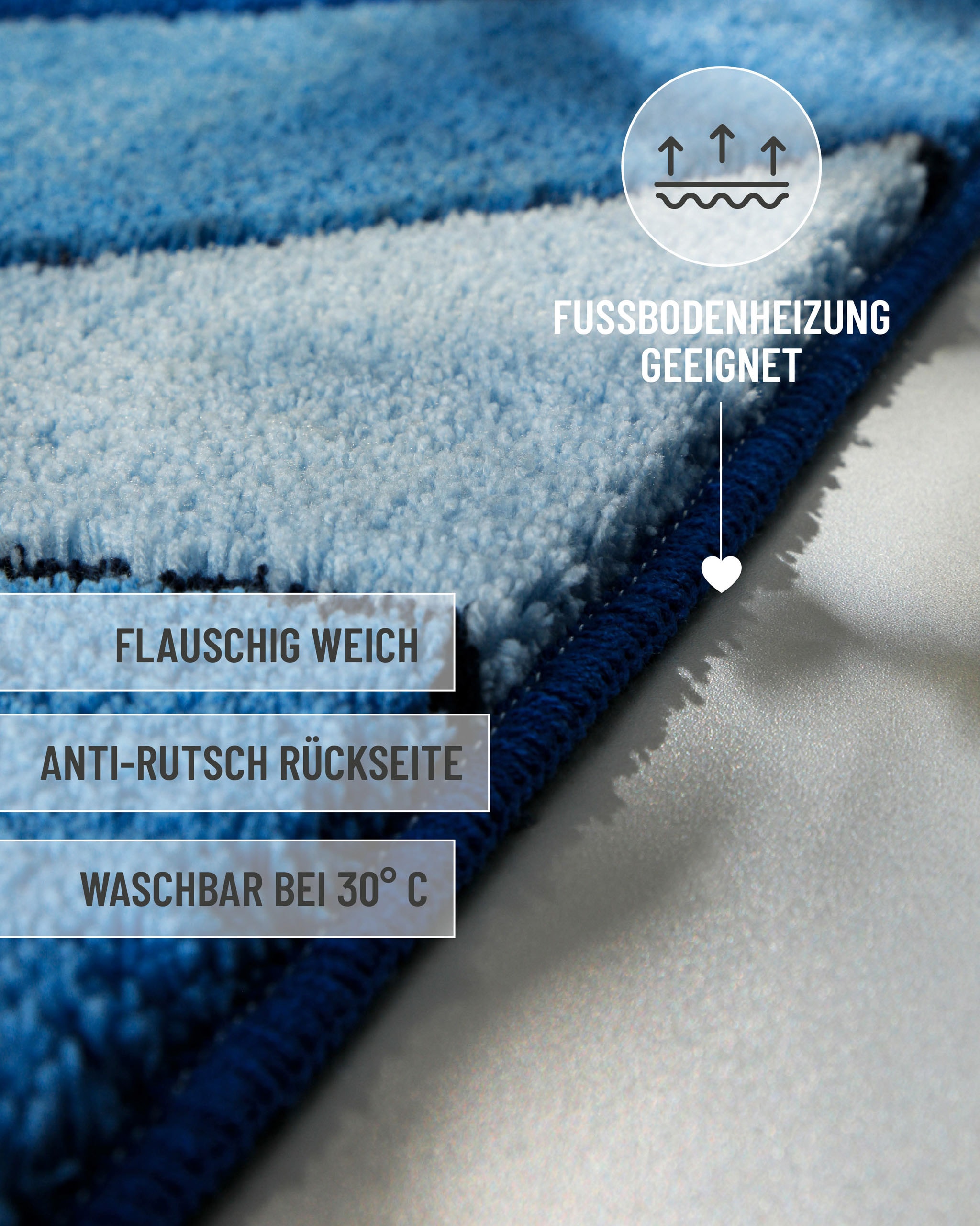 Homie Living Badematte »Monte Cavo« Höhe 25 mm rutschhemmend beschichtet fußbodenheizungsgeeignet | strapazierfähig Badteppich, Wellen-Muster, weich, rutschhemmend, waschbar, getuftet