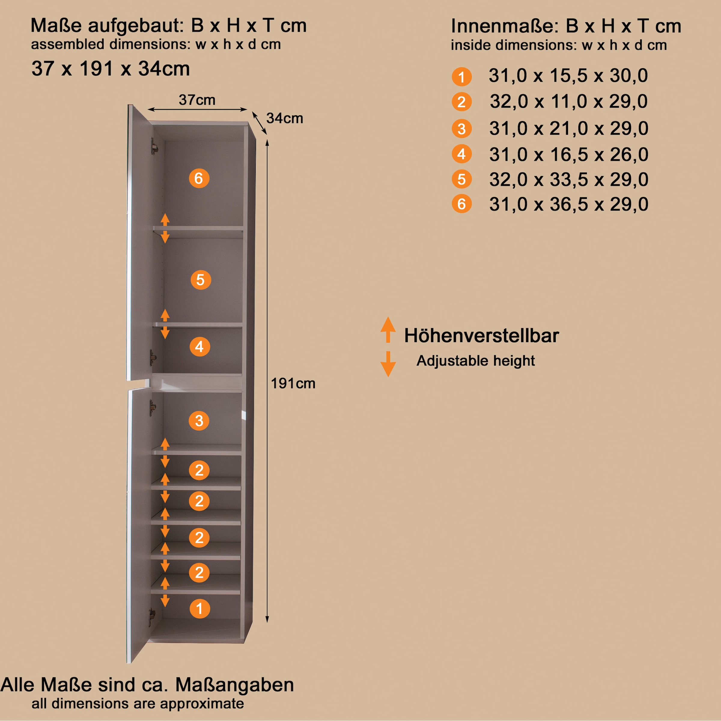 INOSIGN Garderobenschrank »Malcesine« Garderobenschrank mit 2 Türen - (B/T/H) 37/34/191 cm