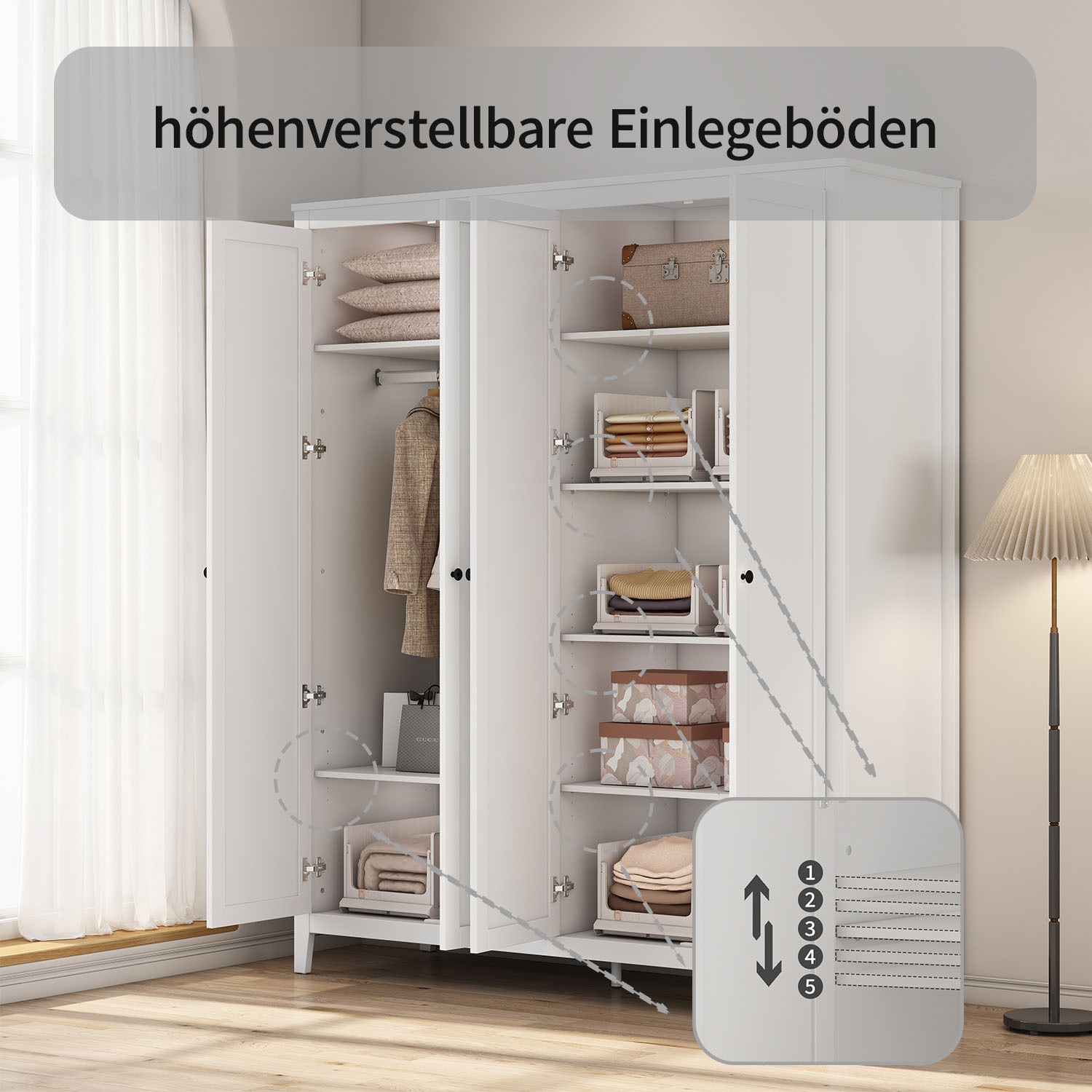 OTTO home Kleiderschrank »Borkum Schlafzimmerschrank Garderobe Landhaus Bestseller weiß« schwarze Griffe aus Metall, 