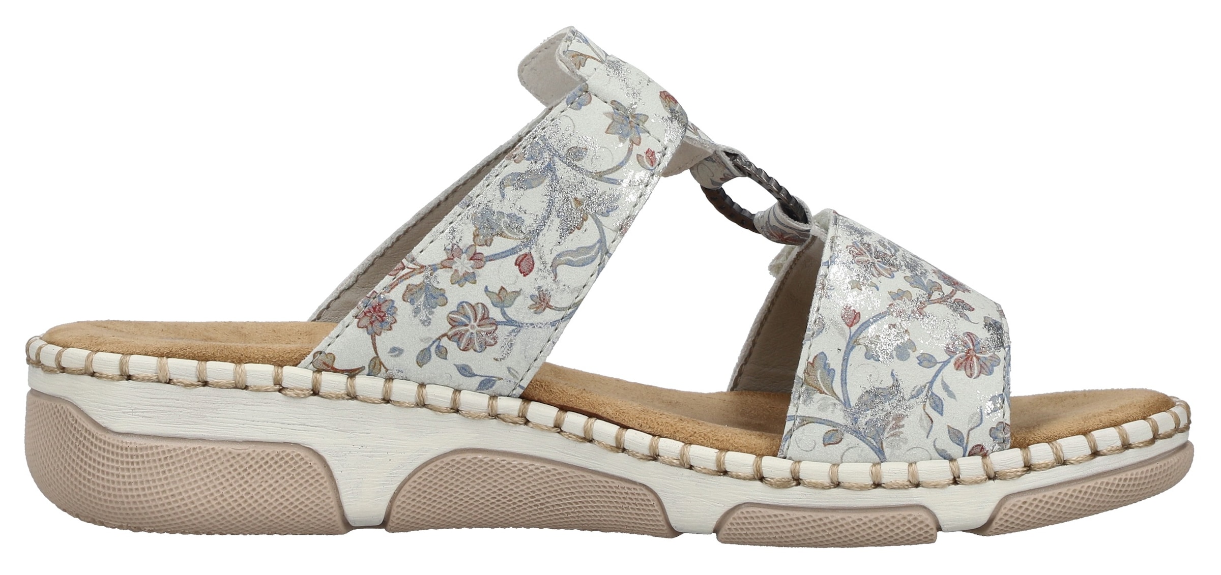 Rieker Pantolette  Sommerschuh, Urlaubsschuh, Strandschuh mit floralem Muster