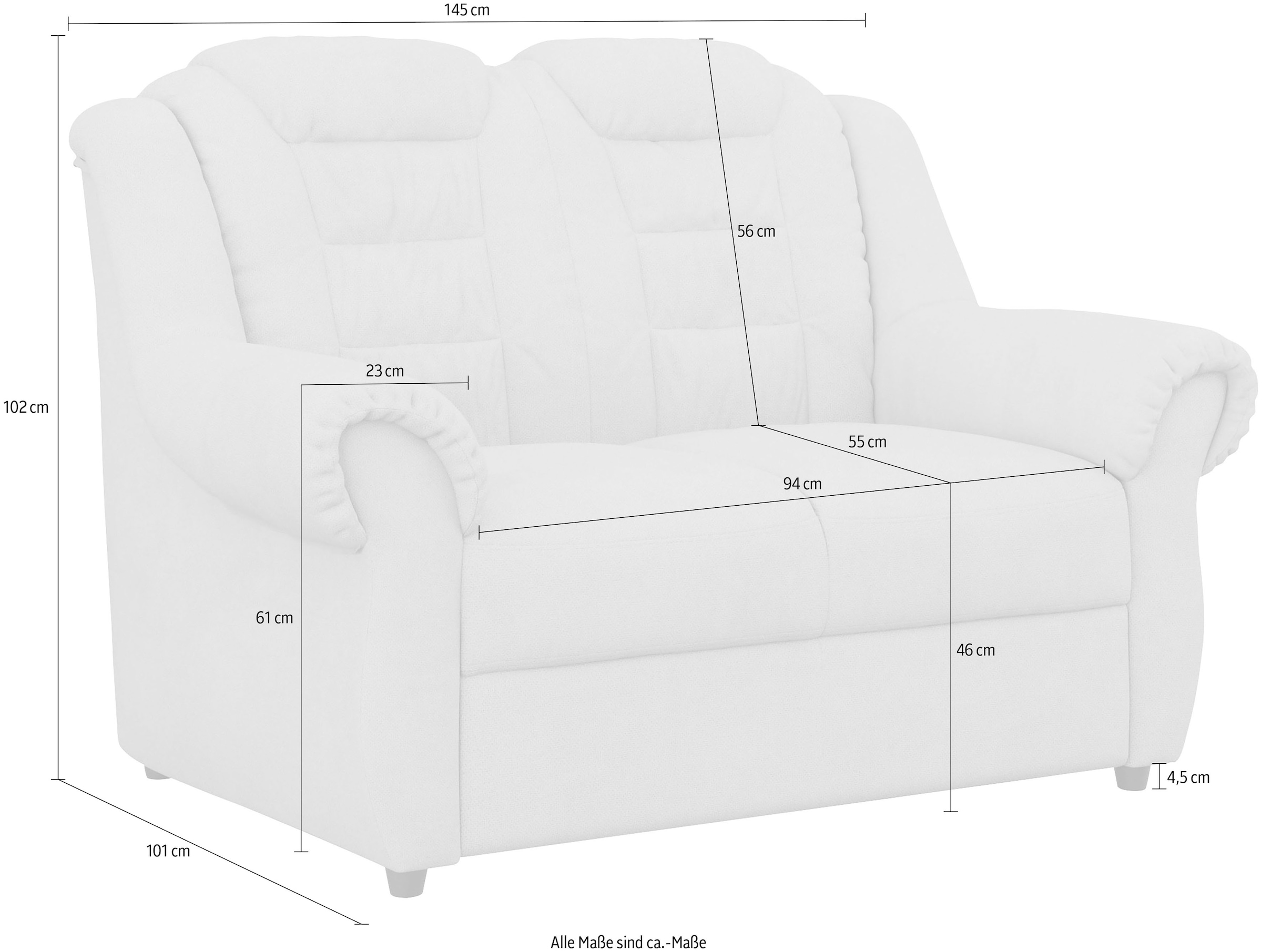 Home affaire 2-Sitzer »Boston«, Gemütlicher 2-Sitzer mit hoher Rückenlehne in klassischem Design
