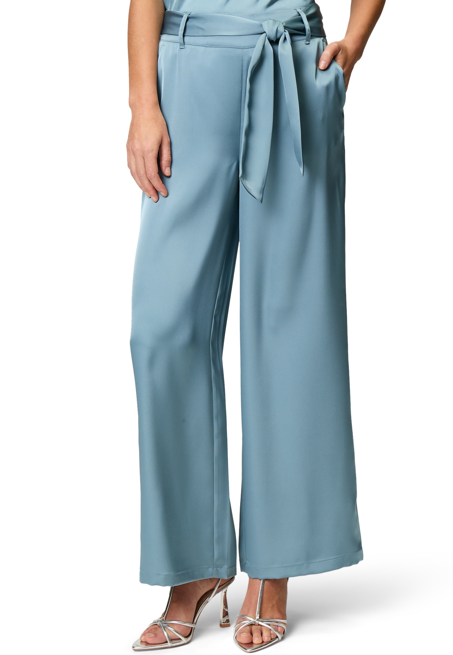 Zero Stoffhose "zero Damen Satin-Hose mit Bindegürtel 30 Inch", Bindedetail günstig online kaufen