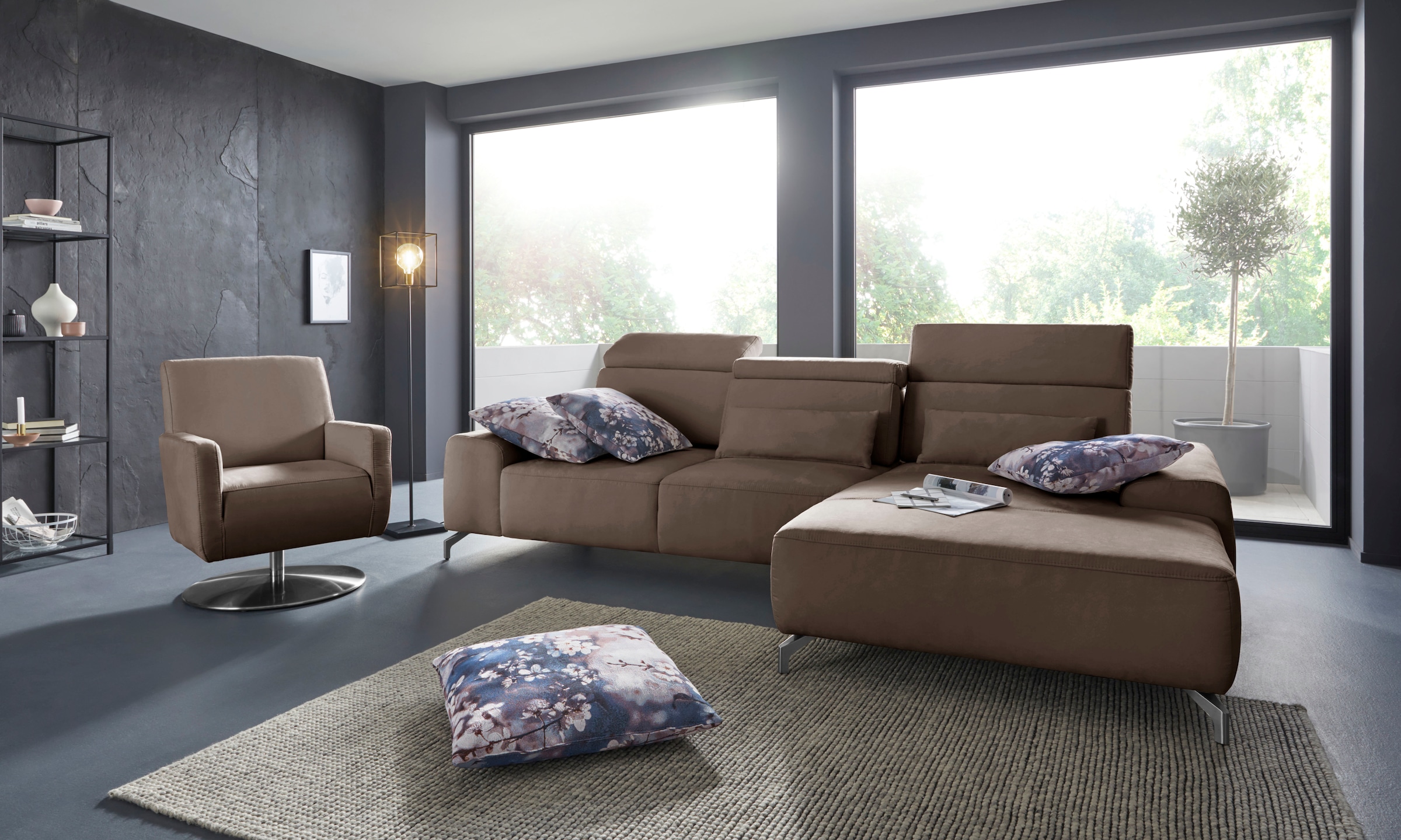 Ecksofa SIT & MORE "Gizeh L-Form", braun (chocco), B:289cm T:178cm, Sofas, Ecksofa, Fußhöhe 12 cm, inklusive Sitztiefenverstellung und Kopfteilverstellung