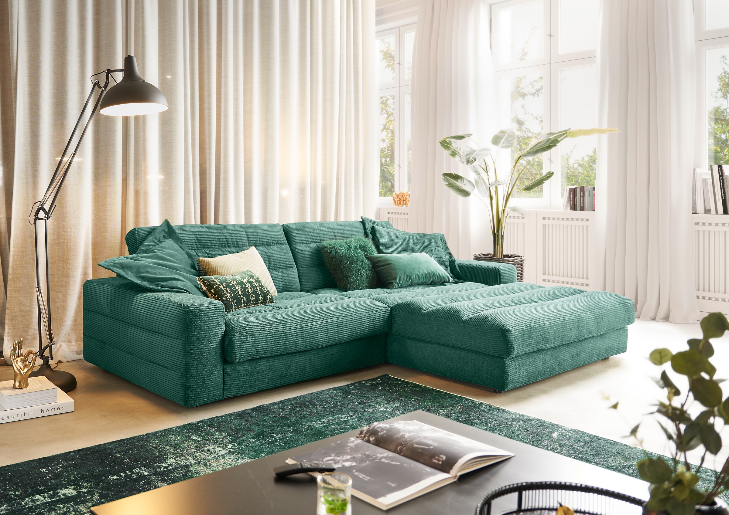 3C Candy Ecksofa »Stripes Mega-Sofa, bequem und komfortabel, L-Form«, Lose Rückenkissen, mit feiner Quersteppung, Cord-Bezug