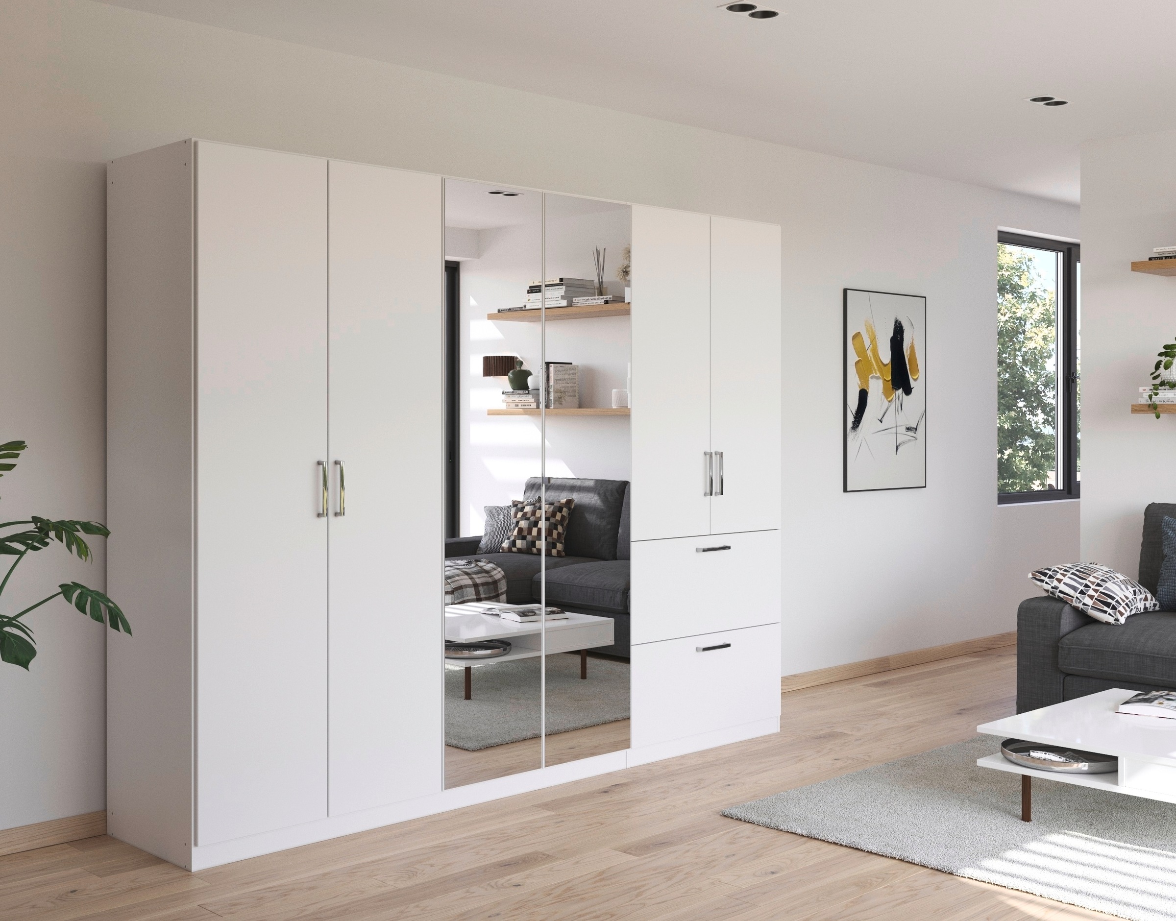 rauch Drehtürenschrank »Kleiderschrank Schrank Garderobe Schlafzimmerschrank PADUA«, voll aufgelegte Spiegeltüren, zwei große Schubladen MADE IN GERMANY