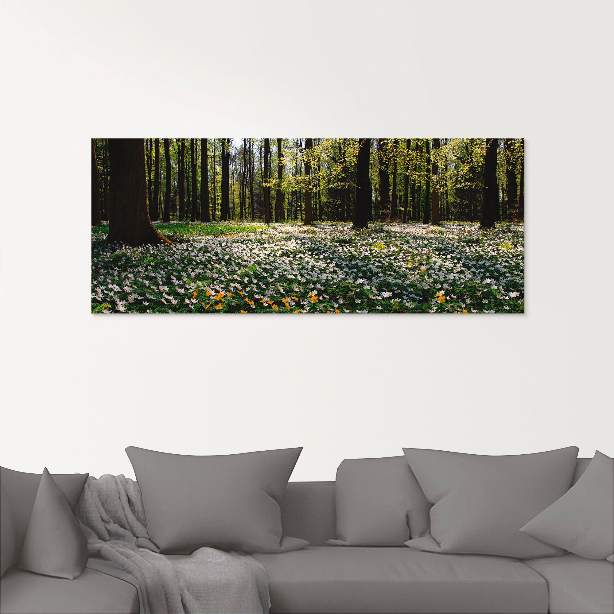 Artland Glasbild »Frühlingswald bedeckt mit Windröschen«, Wald, (1 St.), in verschiedenen Größen