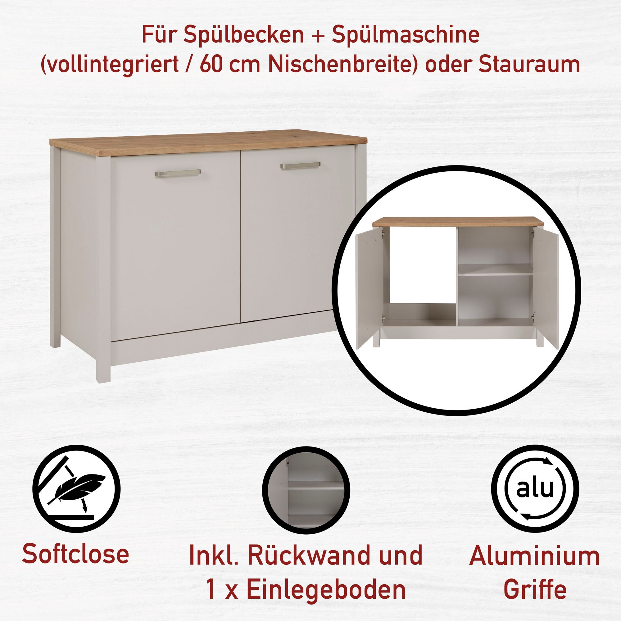 Inter Link Küchenzeile »Pienza, Einbauküche, Küchenblock, Küchenmodul, Kompaktküche« Ohne E-Geräte für Spülmaschine Kochfeld Backofen Kühlschrank B: 370 cm