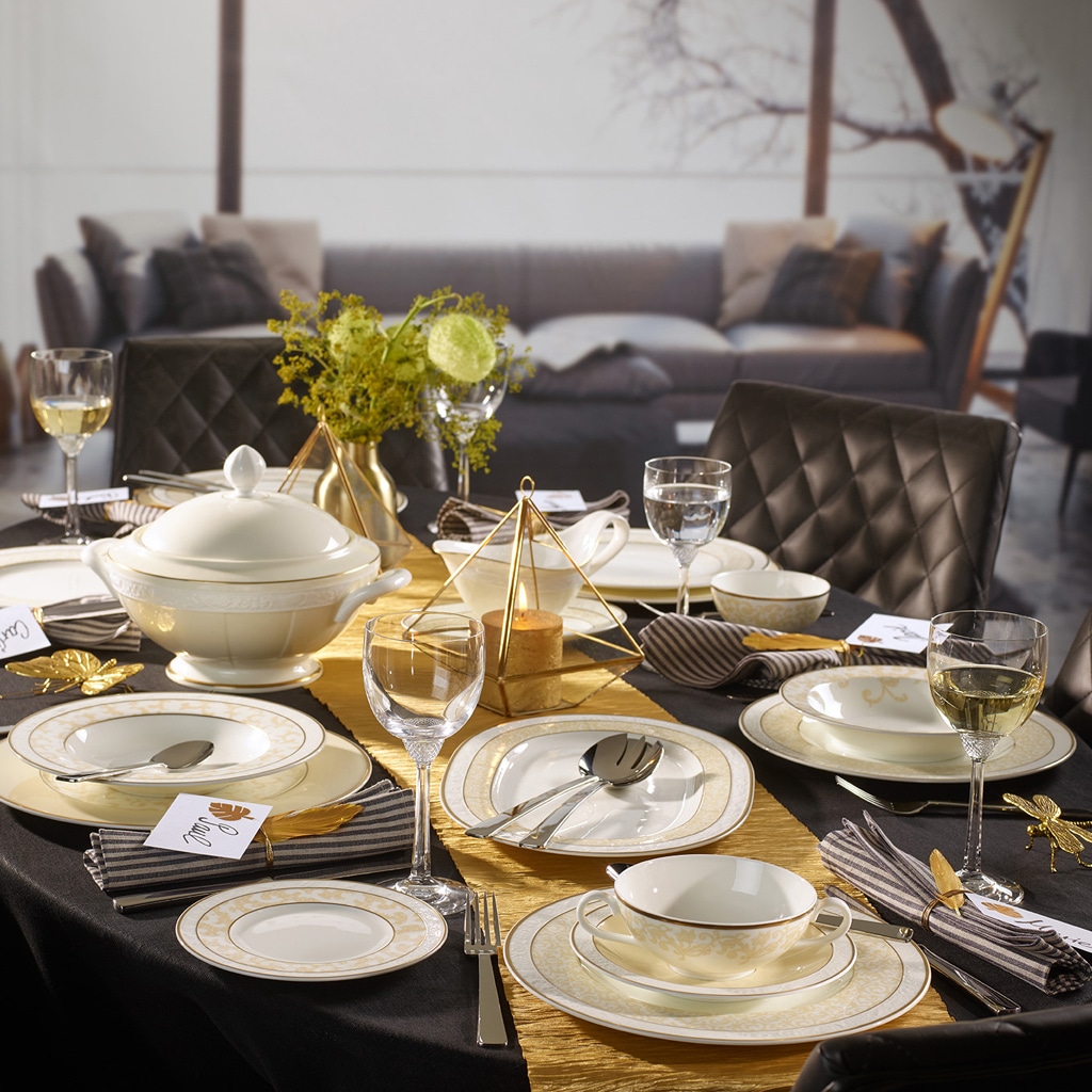 Villeroy & Boch Suppenteller »Suppenteller Ivoire ø 24,8 cm 6er Set weiß-gold«