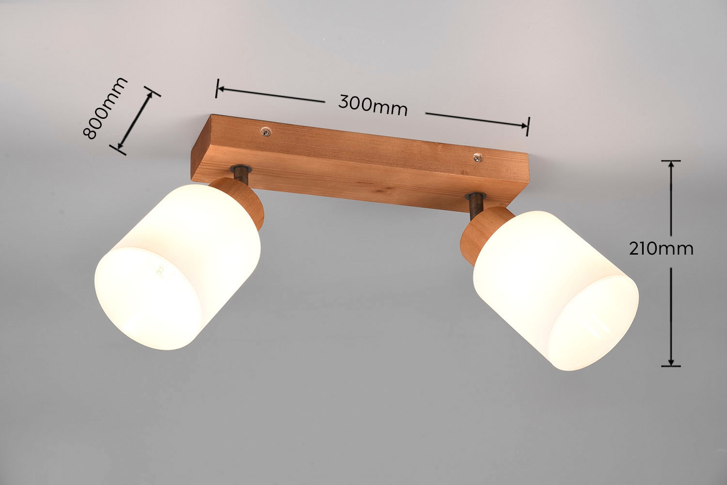 REALITY Leuchten Deckenstrahler »Assam«, 2 flammig, Leuchtmittel E14 | ohne Leuchtmittel, Spot 2-flg. Naturholz, exkl 2xE14 max 25W, Glasschirm weiß schwenkbar