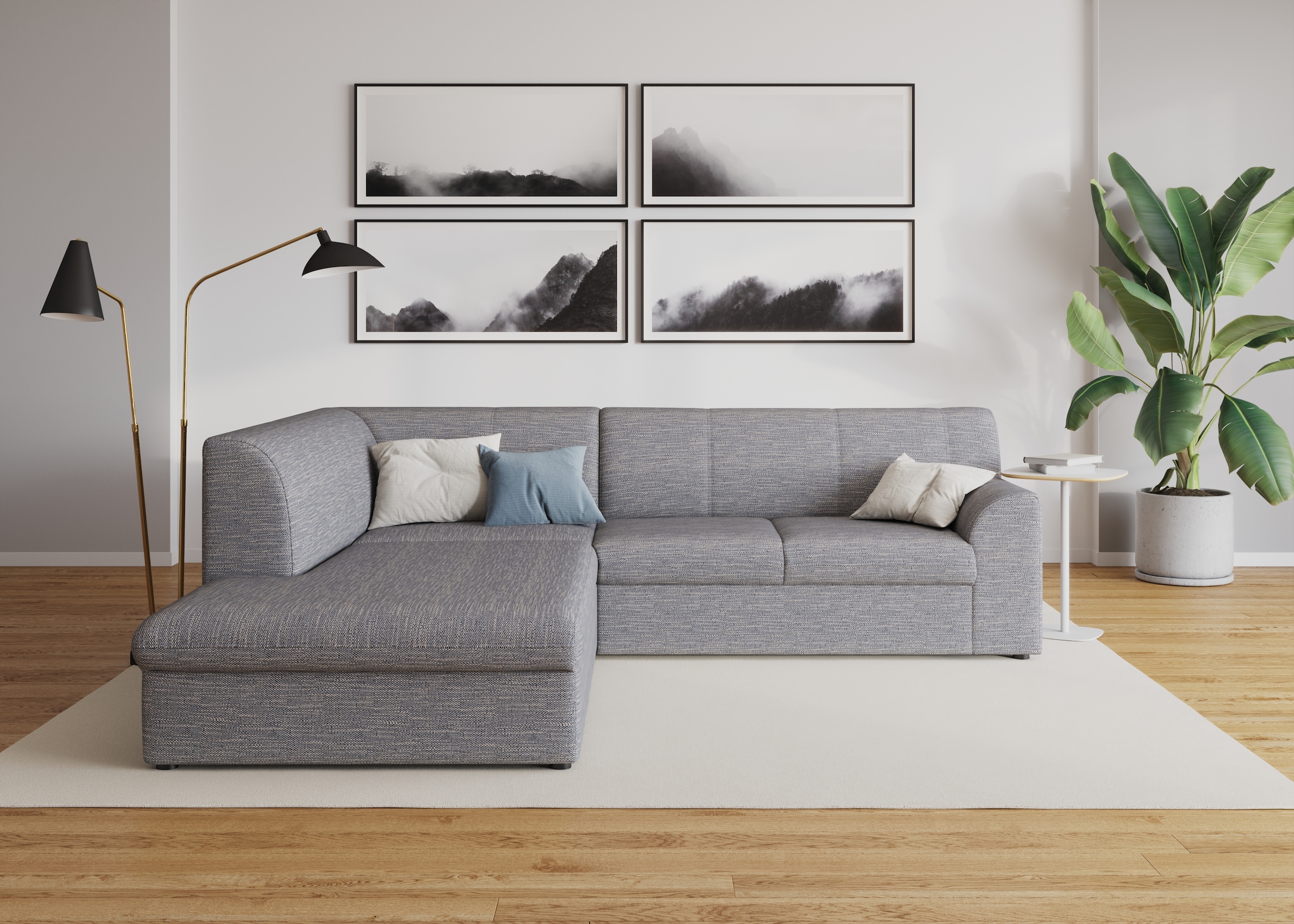 DOMO collection "Topper zeitlos elegant, kompakte StellmaßeL-Form" mit Ottomane, wahlweise mit Schlaffunktion