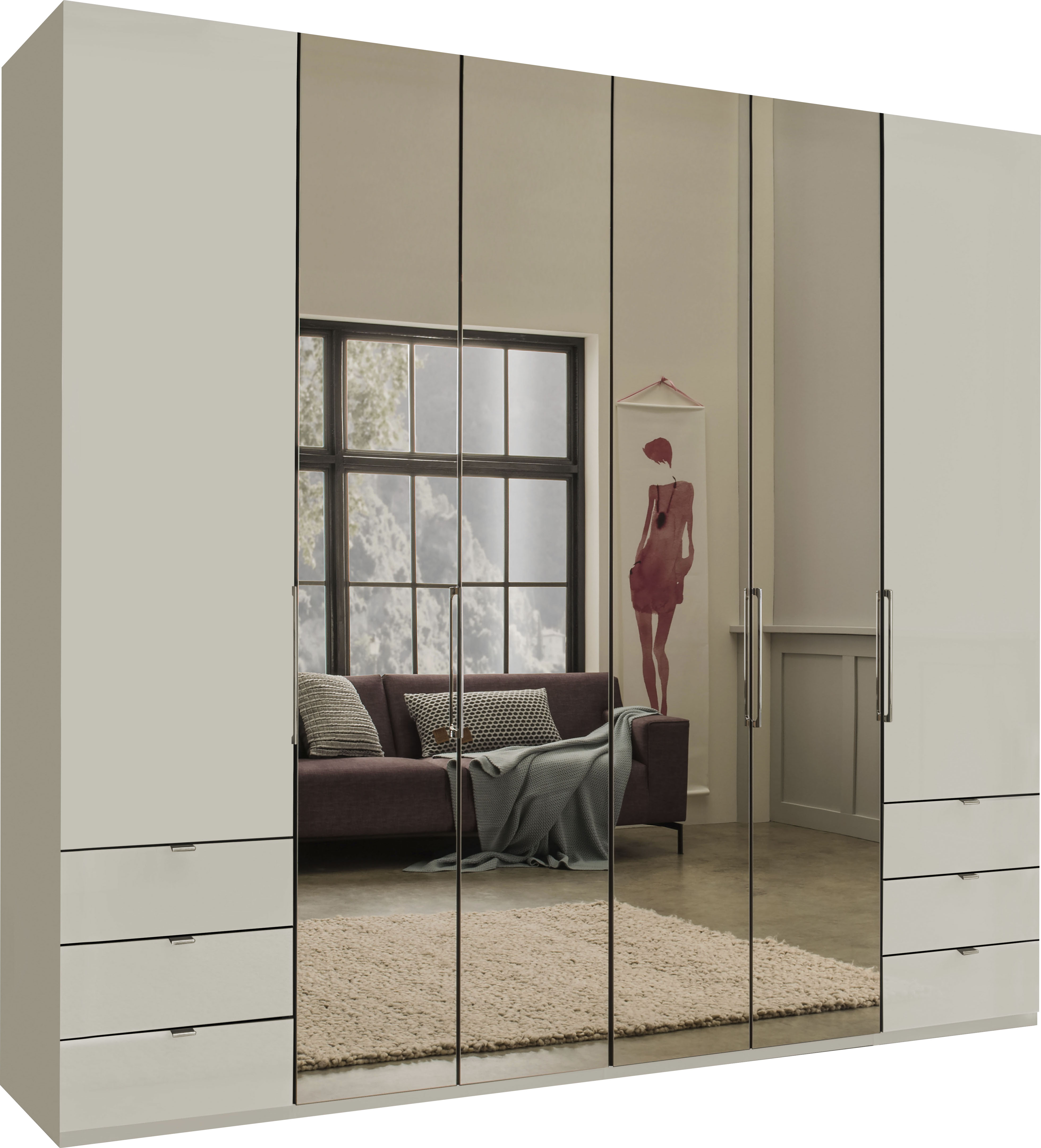 WIEMANN 1100000002199 "Kansas, Kleiderschrank, Schrank, Wäscheschrank, mit Glas und Spiegel" 2 Breiten, MADE IN GERMANY, inkl. gepämpften Schubkästen und Türen, mit Panoramaöffnung
